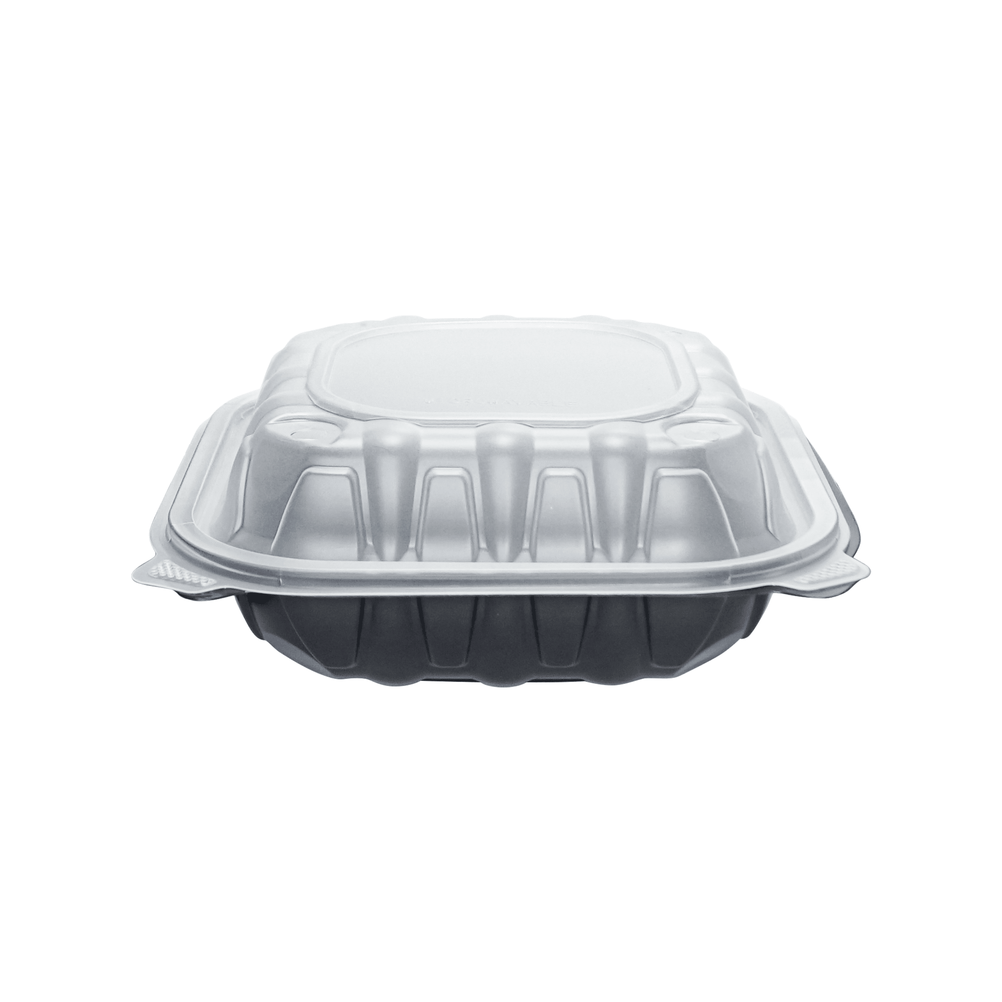 [100ct] 8" x 8" Premium PP Hinged Food Containers | 3 - Compartment | Clear and Black - Biocean by Danube BlueBiocean