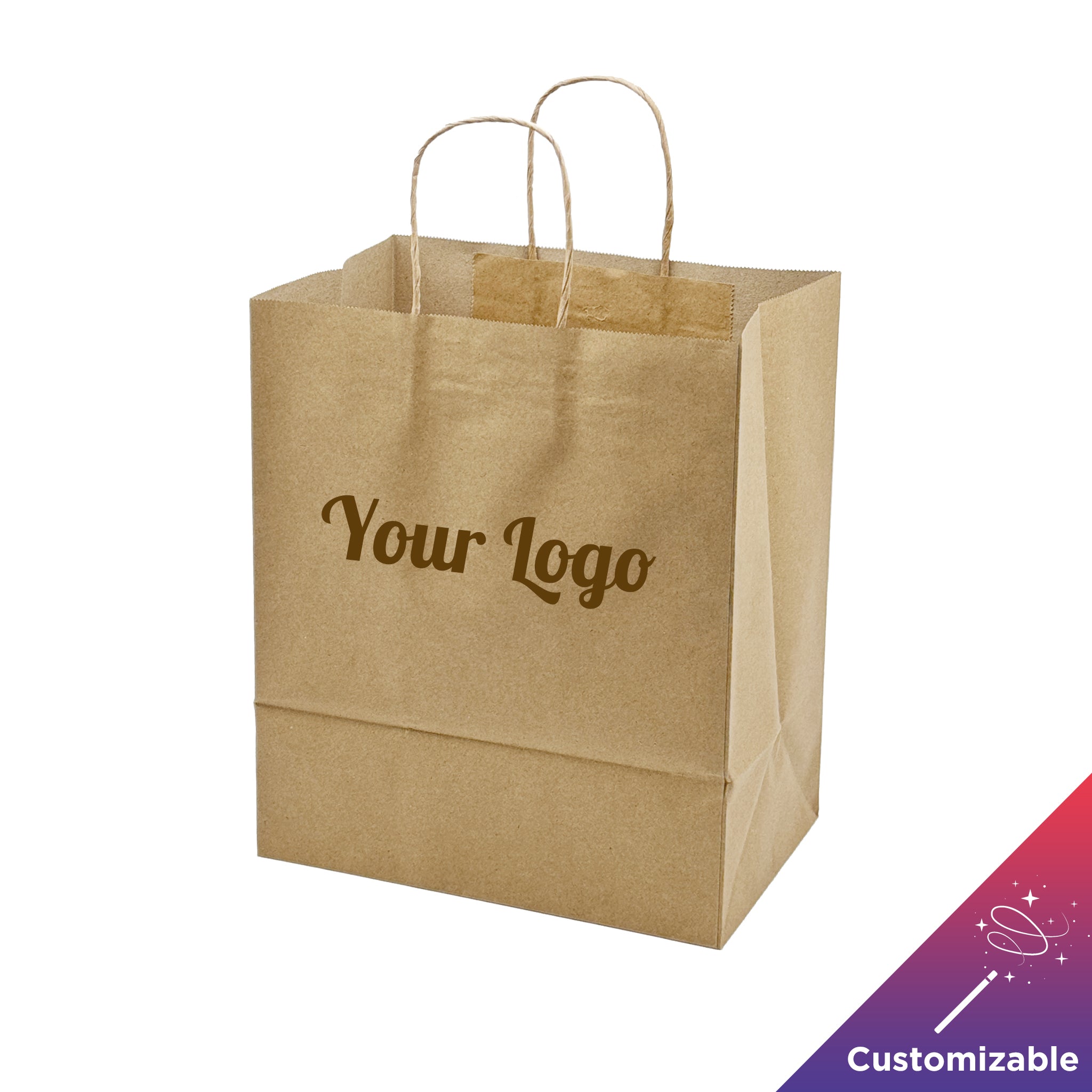 [250ct] 10"  x 6.7" x 12" Kraft Paper Customizable Shopping Bags with Handles | Natural