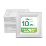 bulk 10in white square bagasse plates for restaurants and catering