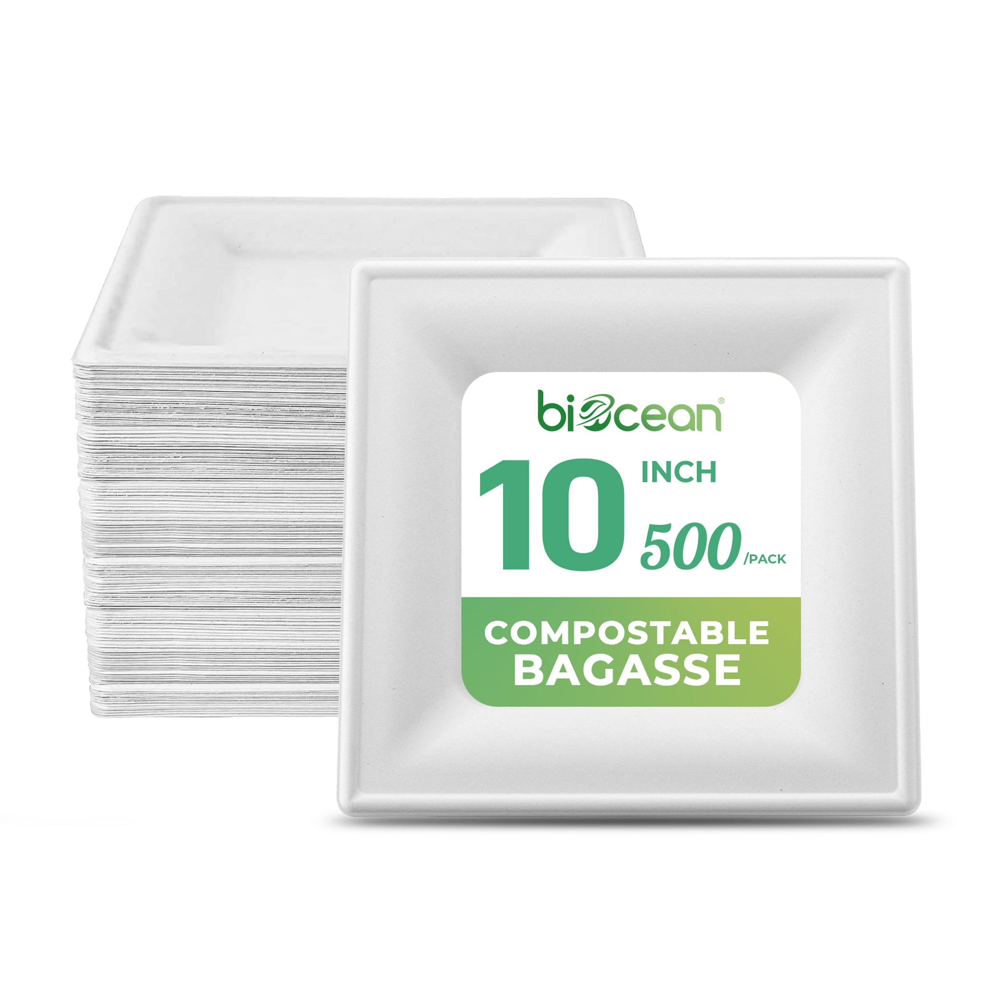 [500ct] 10"x10" Eco-Friendly Bagasse Plates | Square | White