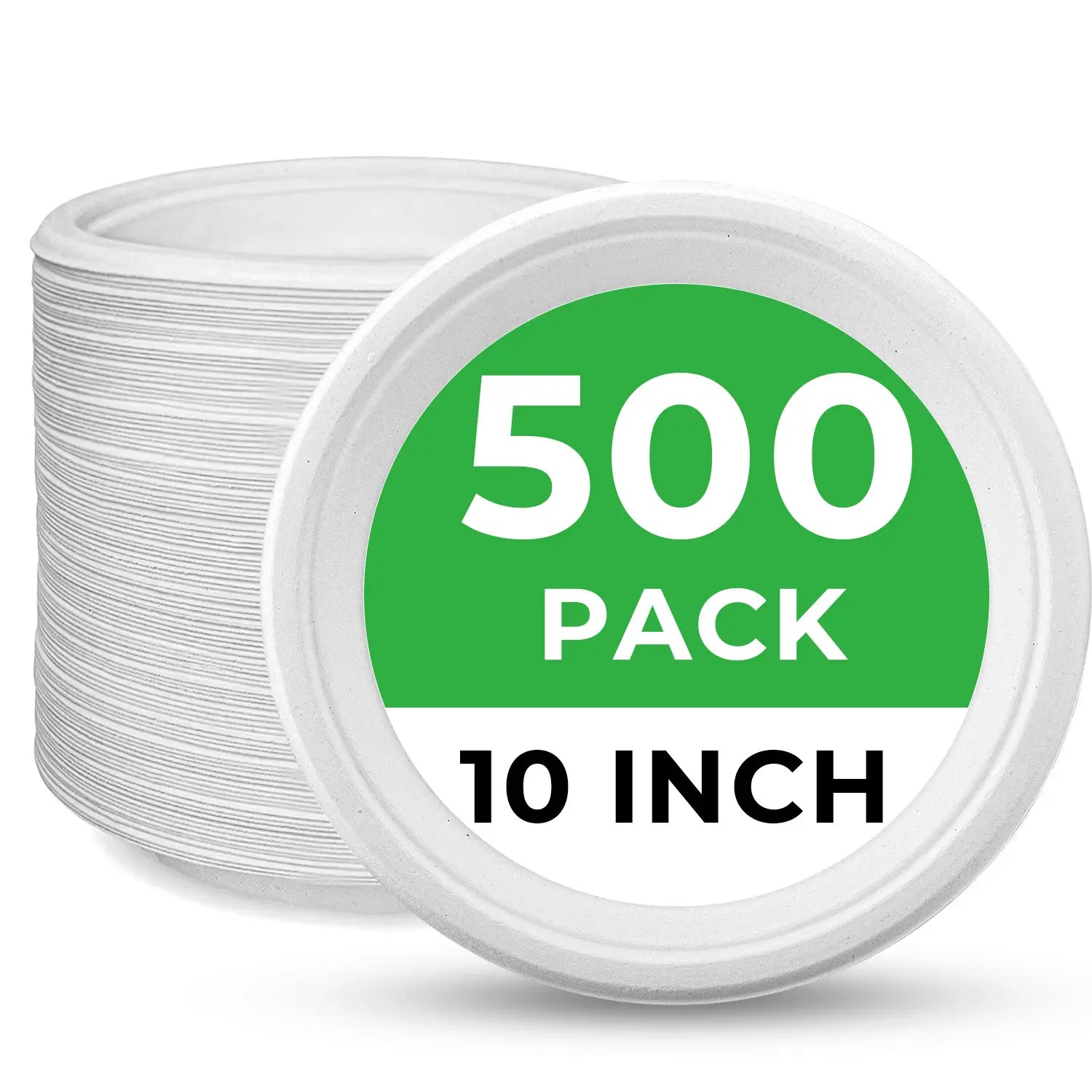 White Bagasse 10-Inch Round Plates - 500/Case
