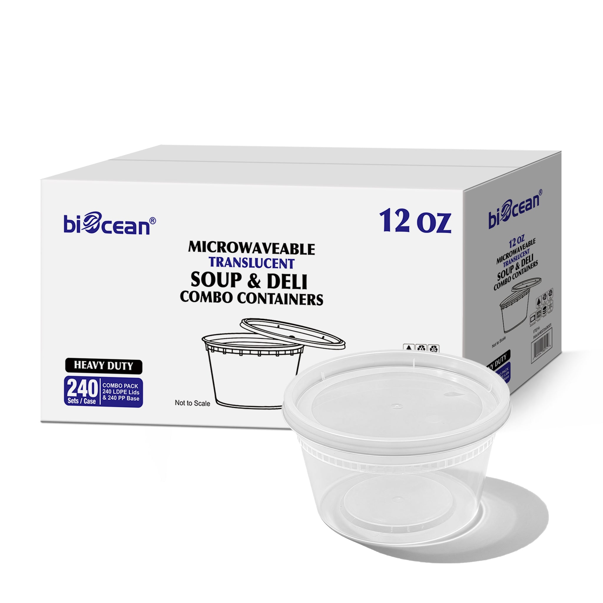 [240ct] 12oz PP Plastic Deli Containers with Lids | Clear