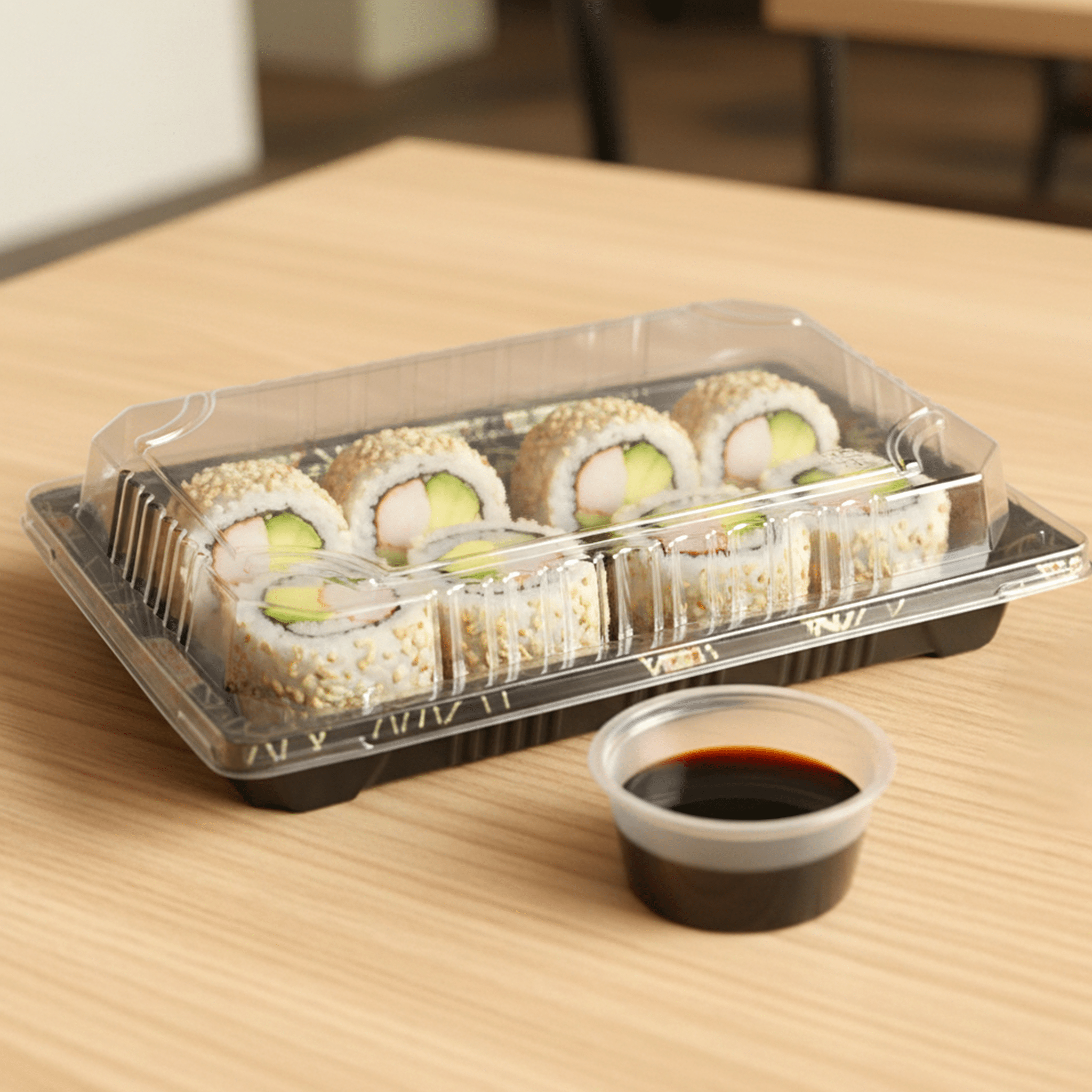 [1,200ct] PS Plastic 7 7/25" x 5 1/10" Sushi Tray Base with Lid | Black - Biocean by Danube BlueBiocean