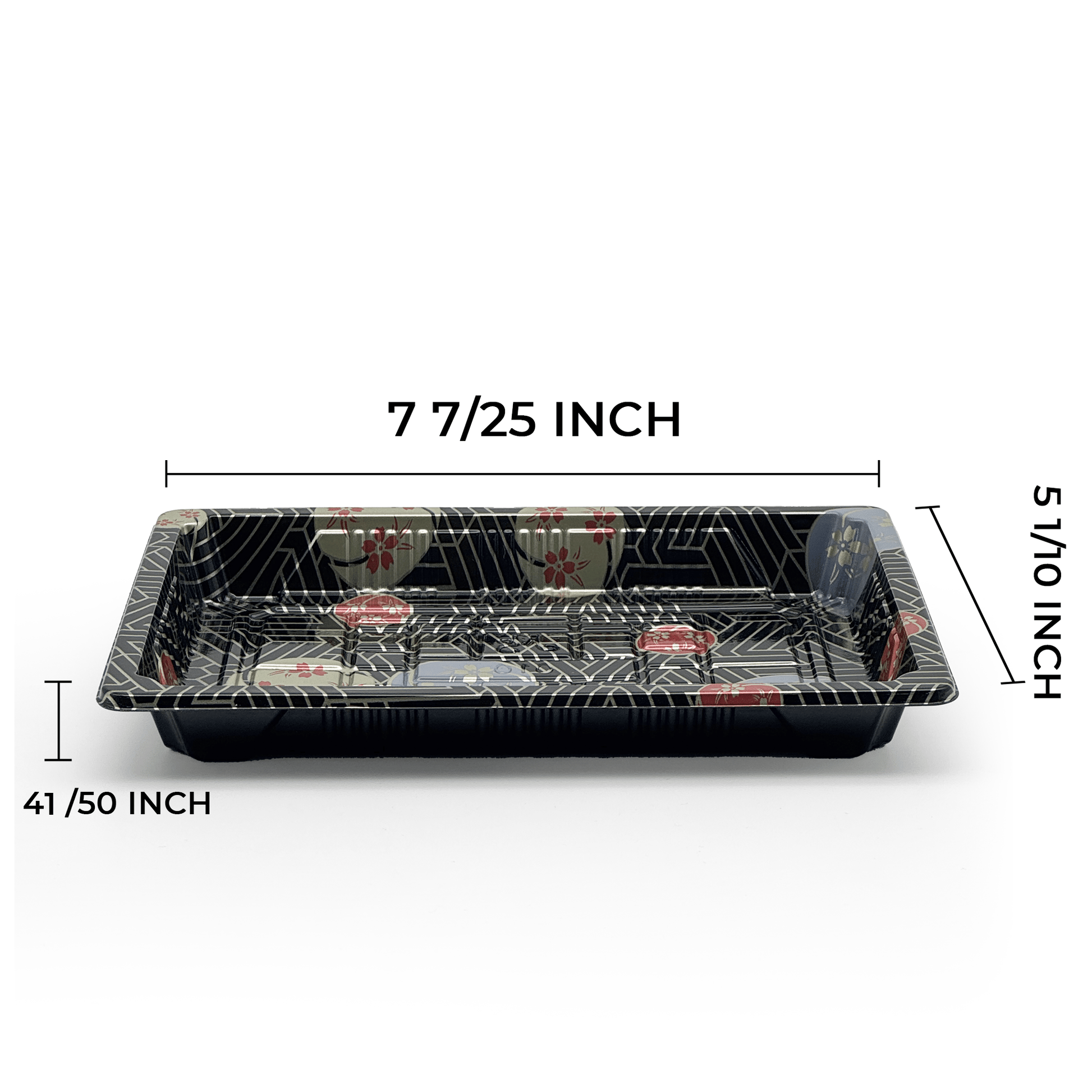 [1,200ct] PS Plastic 7 7/25" x 5 1/10" Sushi Tray Base with Lid | Black - Biocean by Danube BlueBiocean