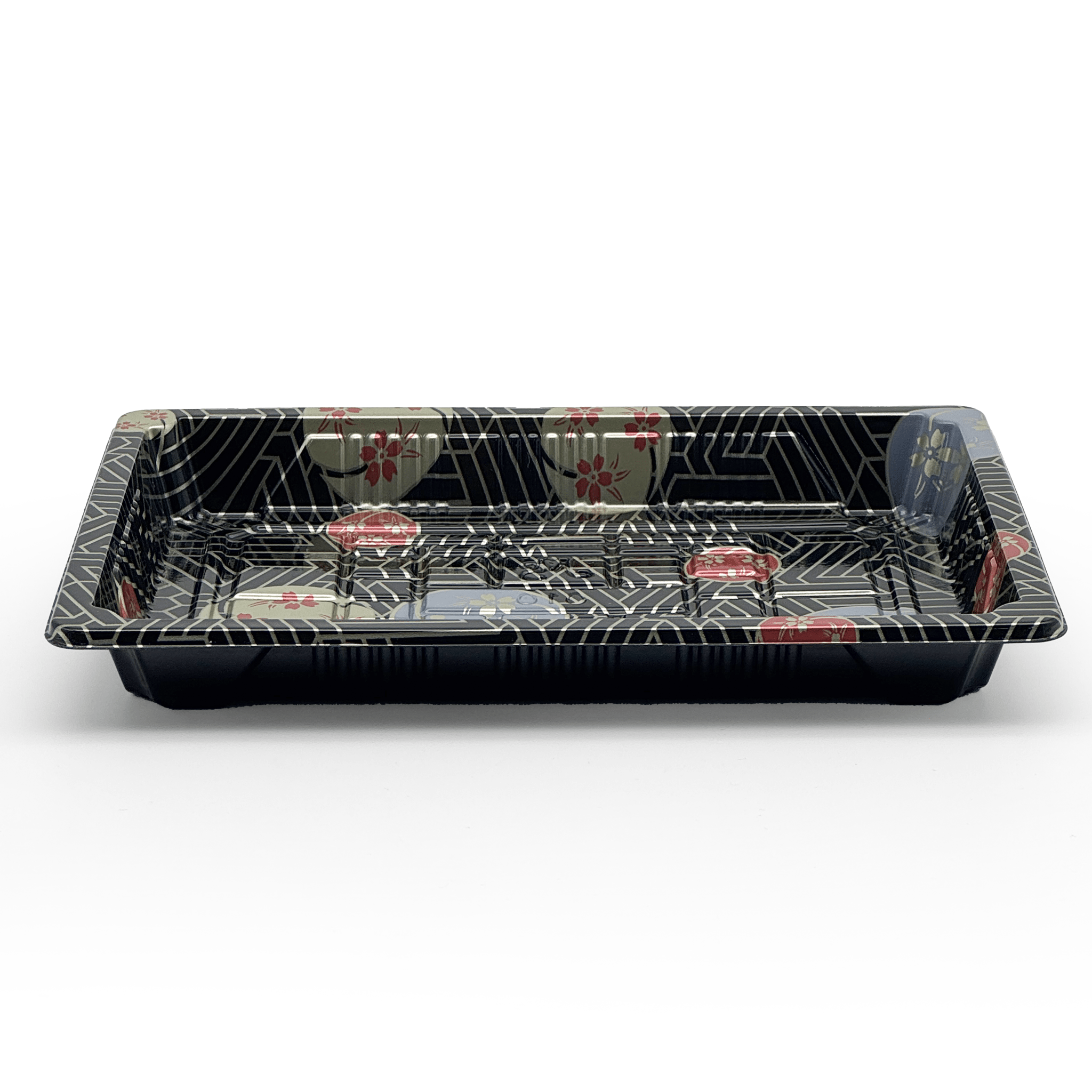 [1,200ct] PS Plastic 7 7/25" x 5 1/10" Sushi Tray Base with Lid | Black - Biocean by Danube BlueBiocean
