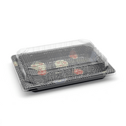 [1,200ct] PS Plastic 7 7/25" x 5 1/10" Sushi Tray Base with Lid | Black - Biocean by Danube BlueBiocean