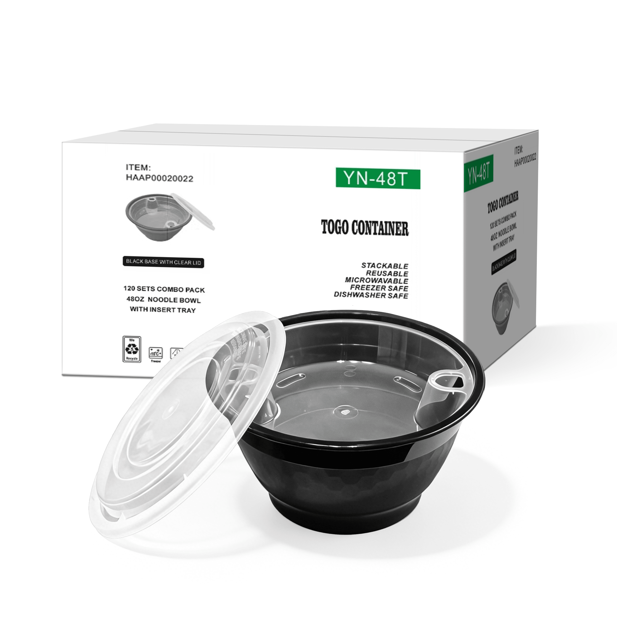 [120ct] 48oz PP Plastic Microwaveable Heavy Weight Noodle Bowl | Black - Biocean by Danube BlueBiocean
