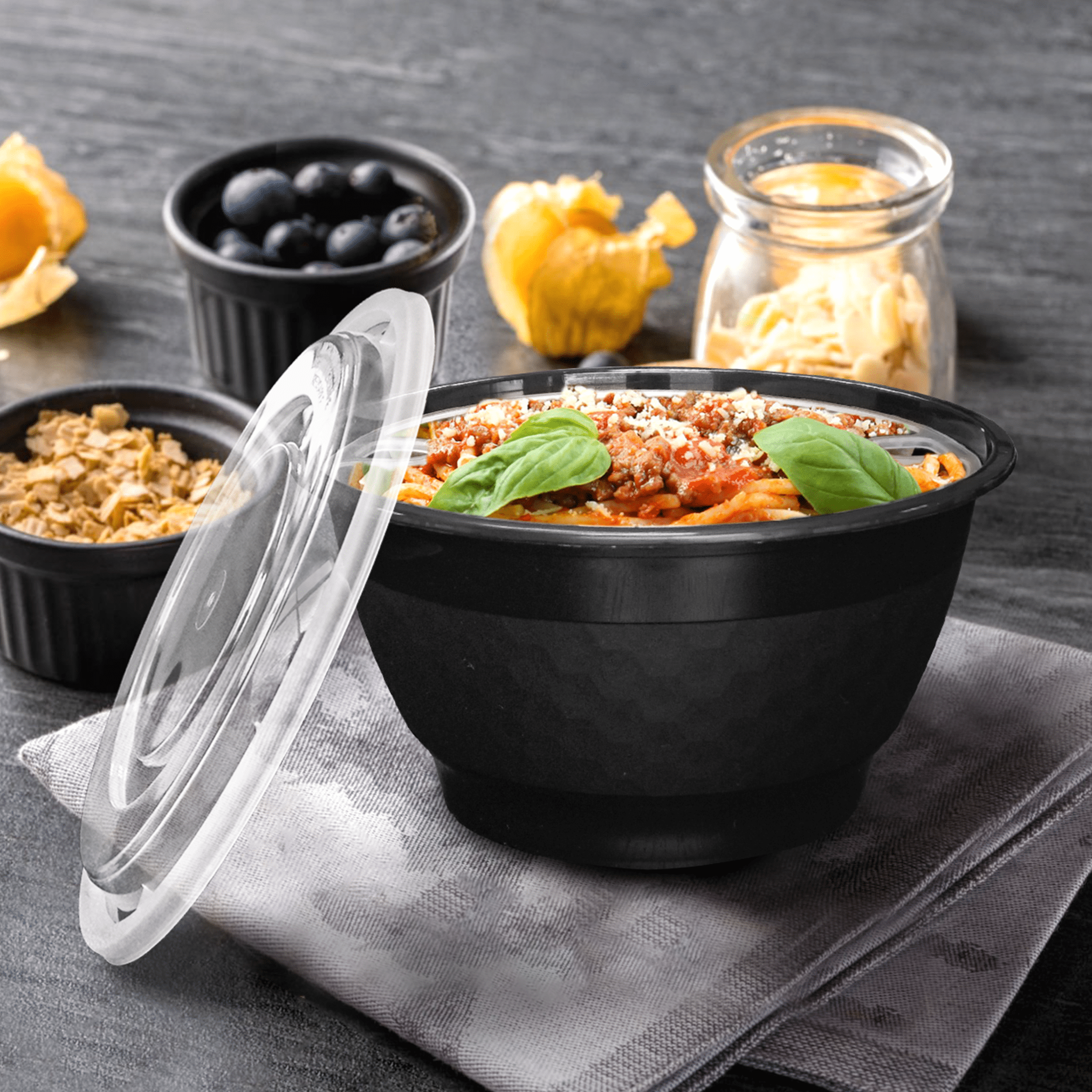 [120ct] 48oz PP Plastic Microwaveable Heavy Weight Noodle Bowl | Black - Biocean by Danube BlueBiocean