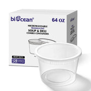 [120ct] 64 oz PP Plastic Heavy Duty Deli Containers with Lids | Microwavable | Clear - Biocean by Danube BlueBiocean