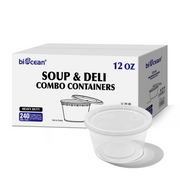 [240ct] 12 oz PP Plastic Heavy Duty Deli Containers with Lids | Microwavable | Clear