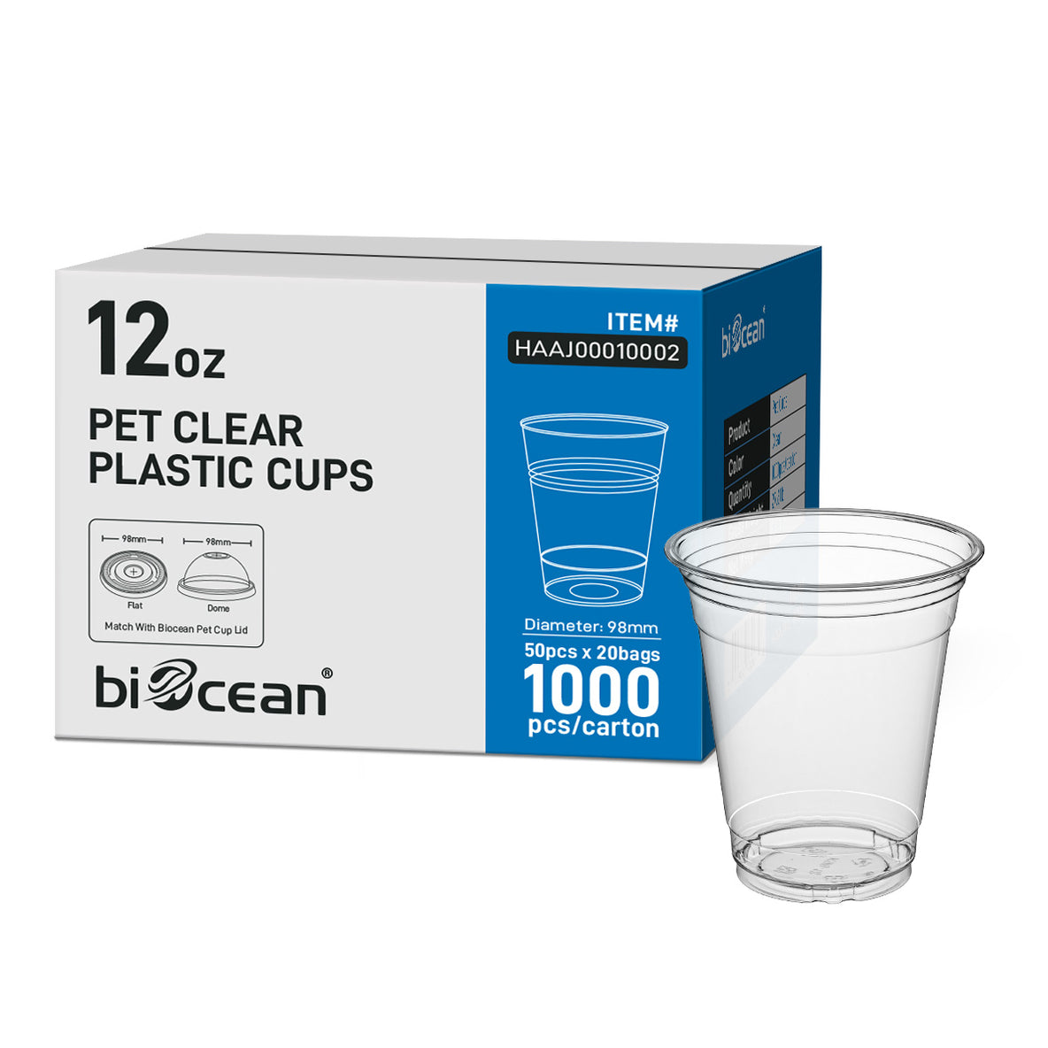 [1,000 ct] 12 oz PET Cold Cups | 98mm | Clear