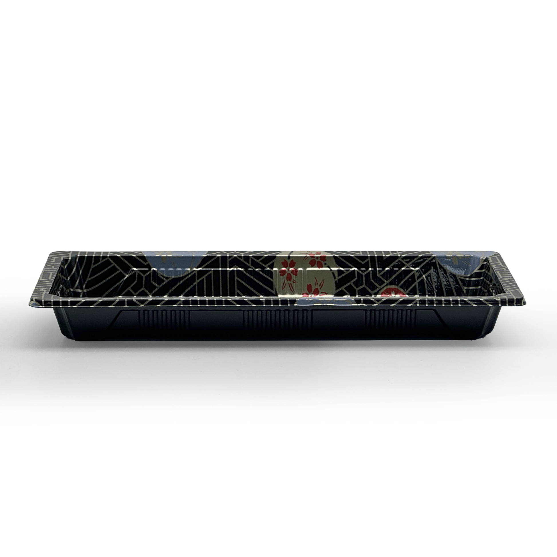 [1,400ct] PS Plastic 8 7/9" x 3 7/9" Sushi Tray Base with Lid | Black - Biocean by Danube BlueBiocean