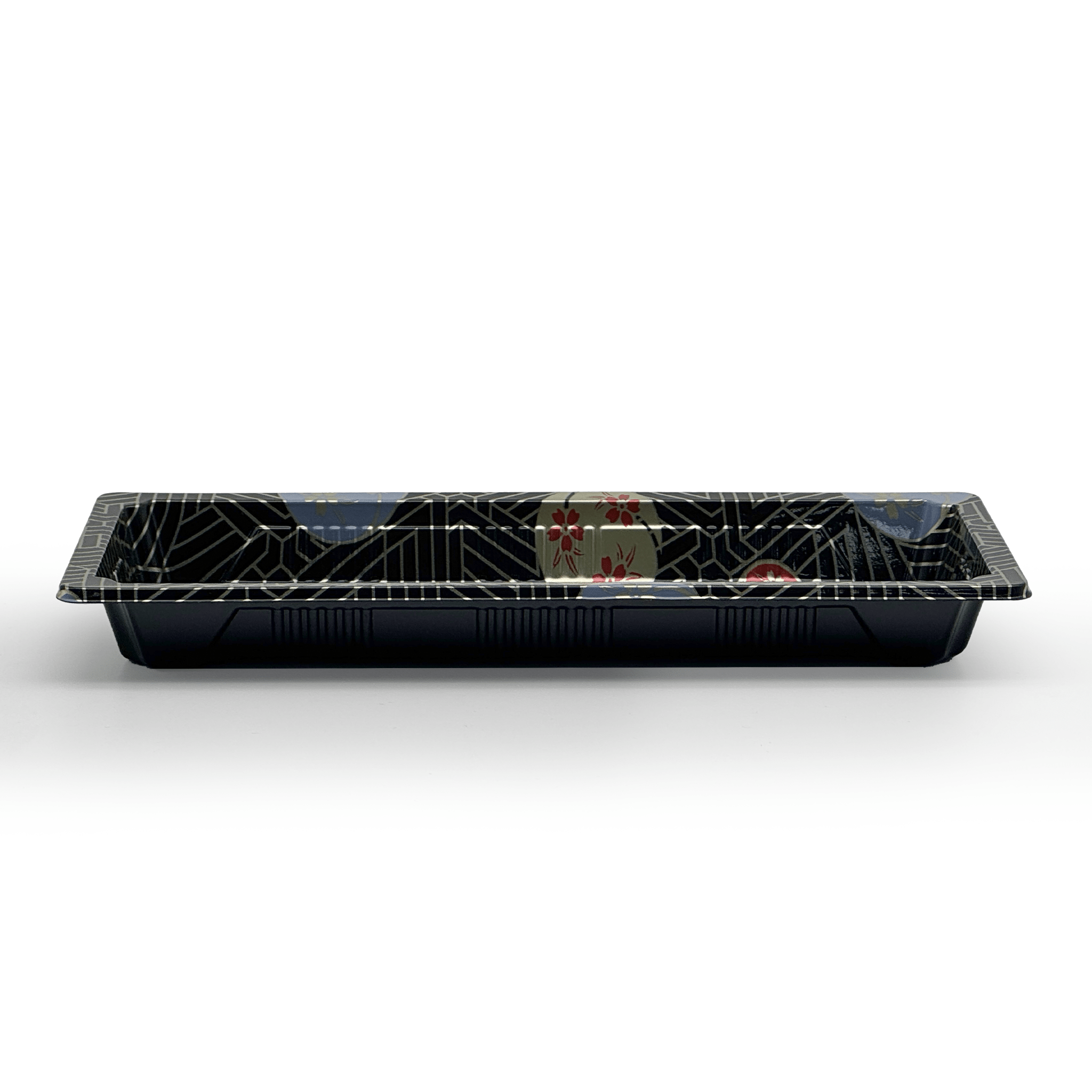 [1,400ct] PS Plastic 8 7/9" x 3 7/9" Sushi Tray Base with Lid | Black - Biocean by Danube BlueBiocean