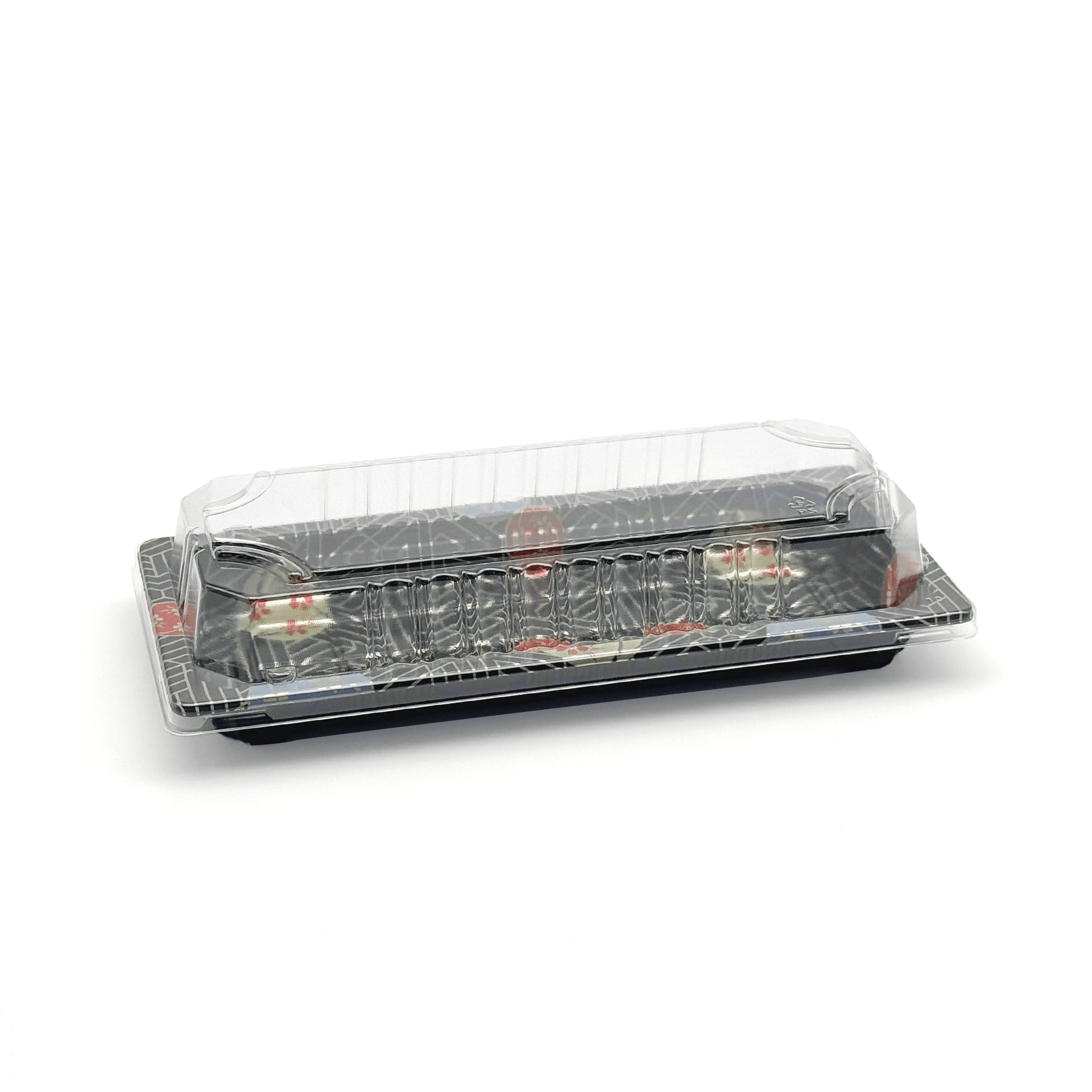 [1,400ct] PS Plastic 8 7/9" x 3 7/9" Sushi Tray Base with Lid | Black - Biocean by Danube BlueBiocean