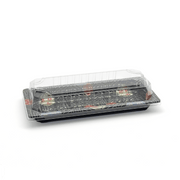 [1,400ct] PS Plastic 8 7/9" x 3 7/9" Sushi Tray Base with Lid | Black - Biocean by Danube BlueBiocean
