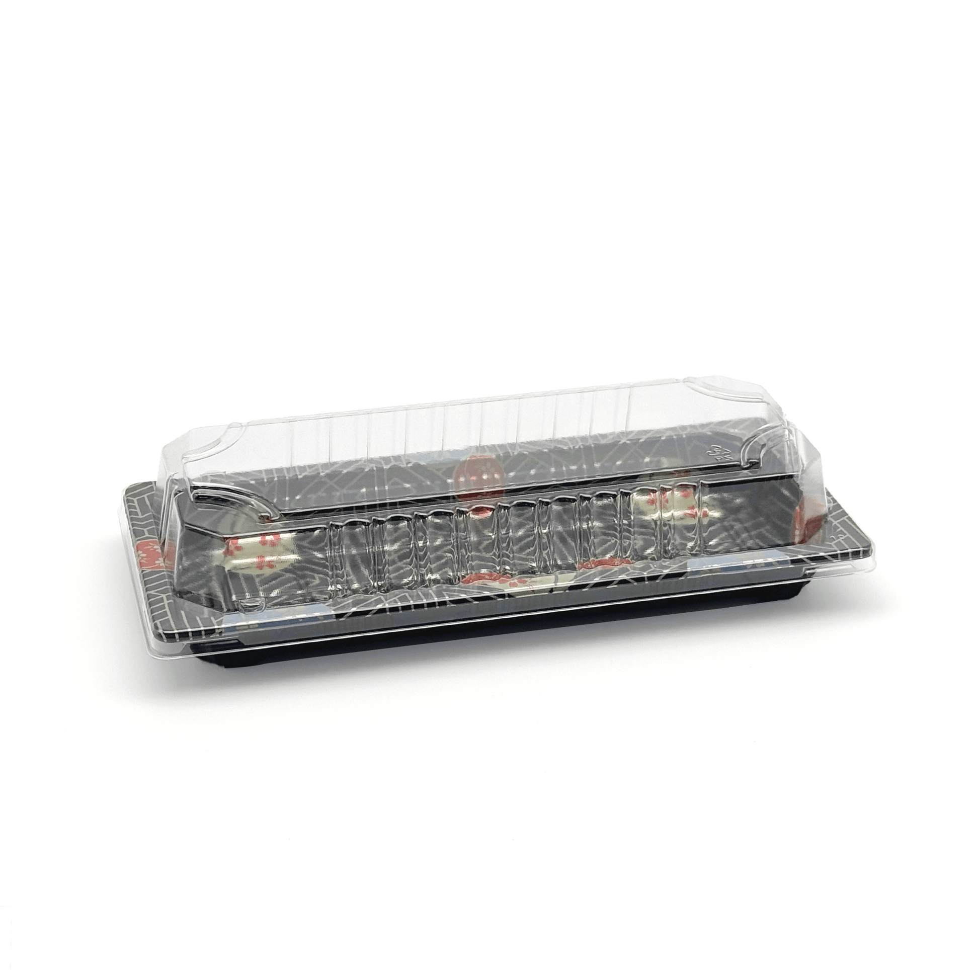 [1,400ct] PS Plastic 8 7/9" x 3 7/9" Sushi Tray Base with Lid | Black - Biocean by Danube BlueBiocean