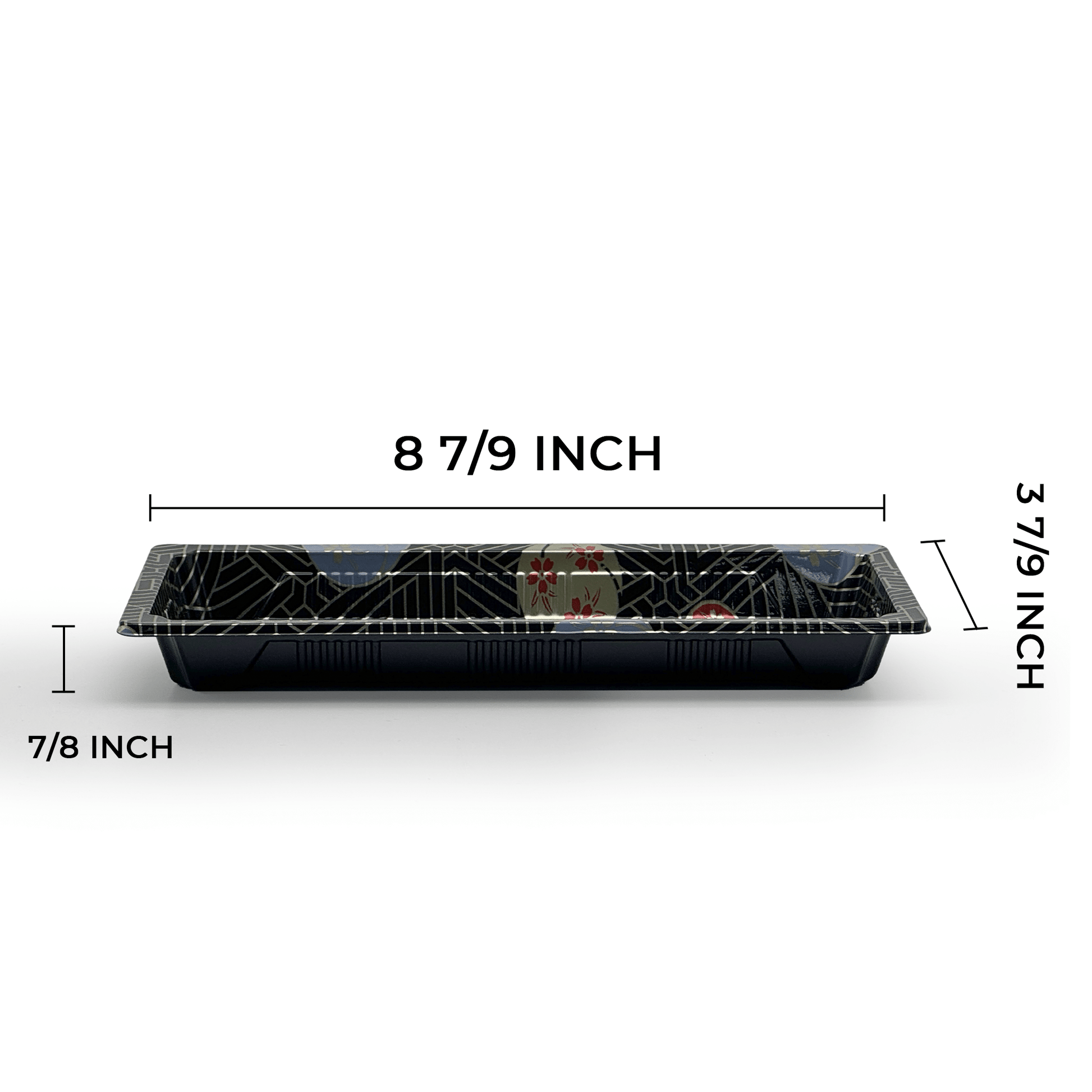[1,400ct] PS Plastic 8 7/9" x 3 7/9" Sushi Tray Base with Lid | Black - Biocean by Danube BlueBiocean
