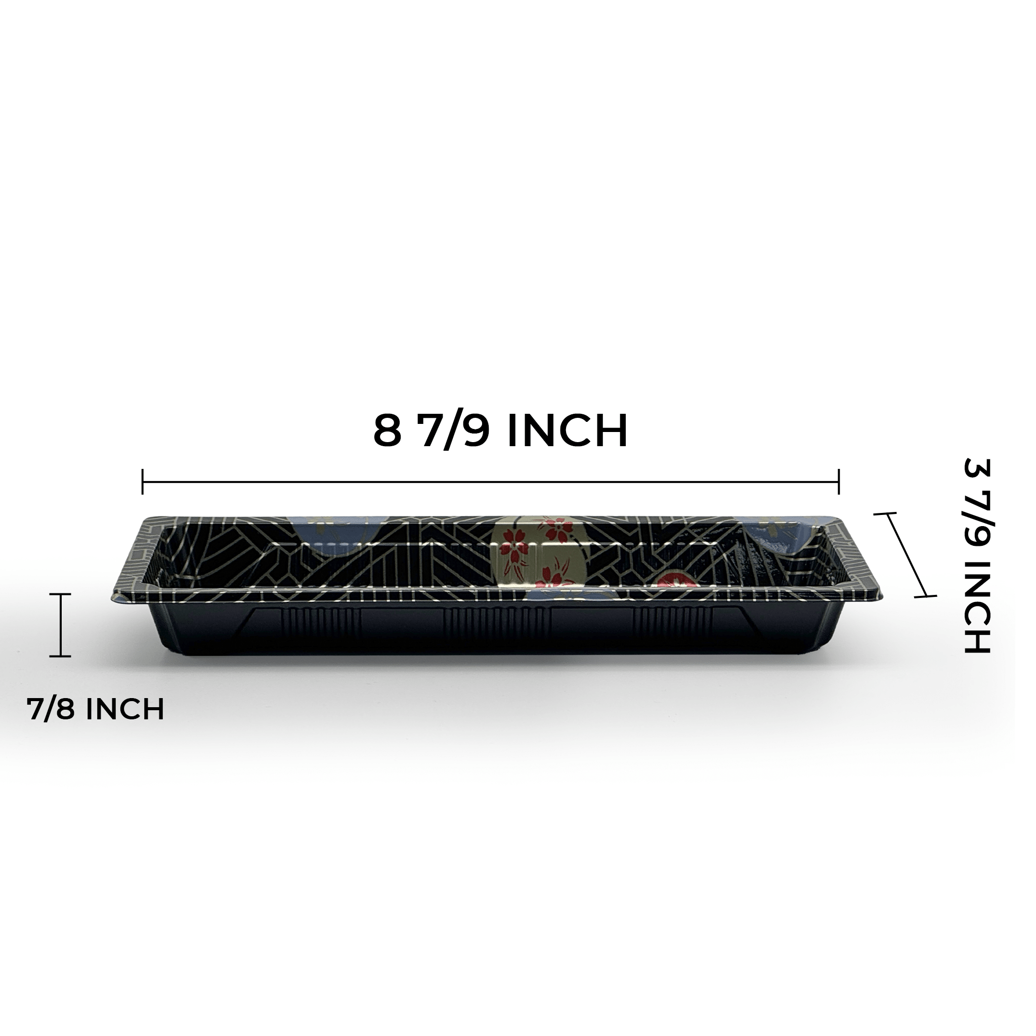 [1,400ct] PS Plastic 8 7/9" x 3 7/9" Sushi Tray Base with Lid | Black - Biocean by Danube BlueBiocean