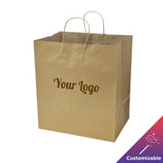 [200ct] 14"  x10" x 15.8" Kraft Paper Customizable Shopping Bags with Handles | Natural