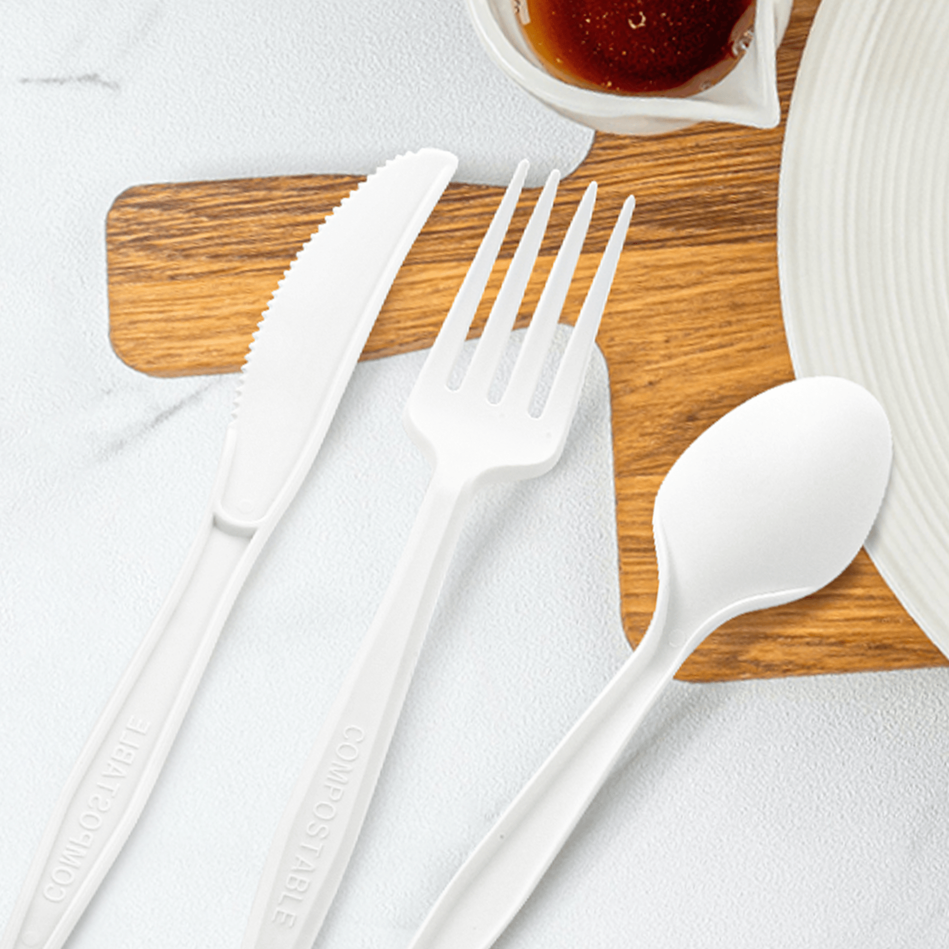 [150 ct] PLA Heavy Weight Mixed Cutlery Kits (Fork, Knife, Spoon) | White - Biocean by Danube BlueBiocean