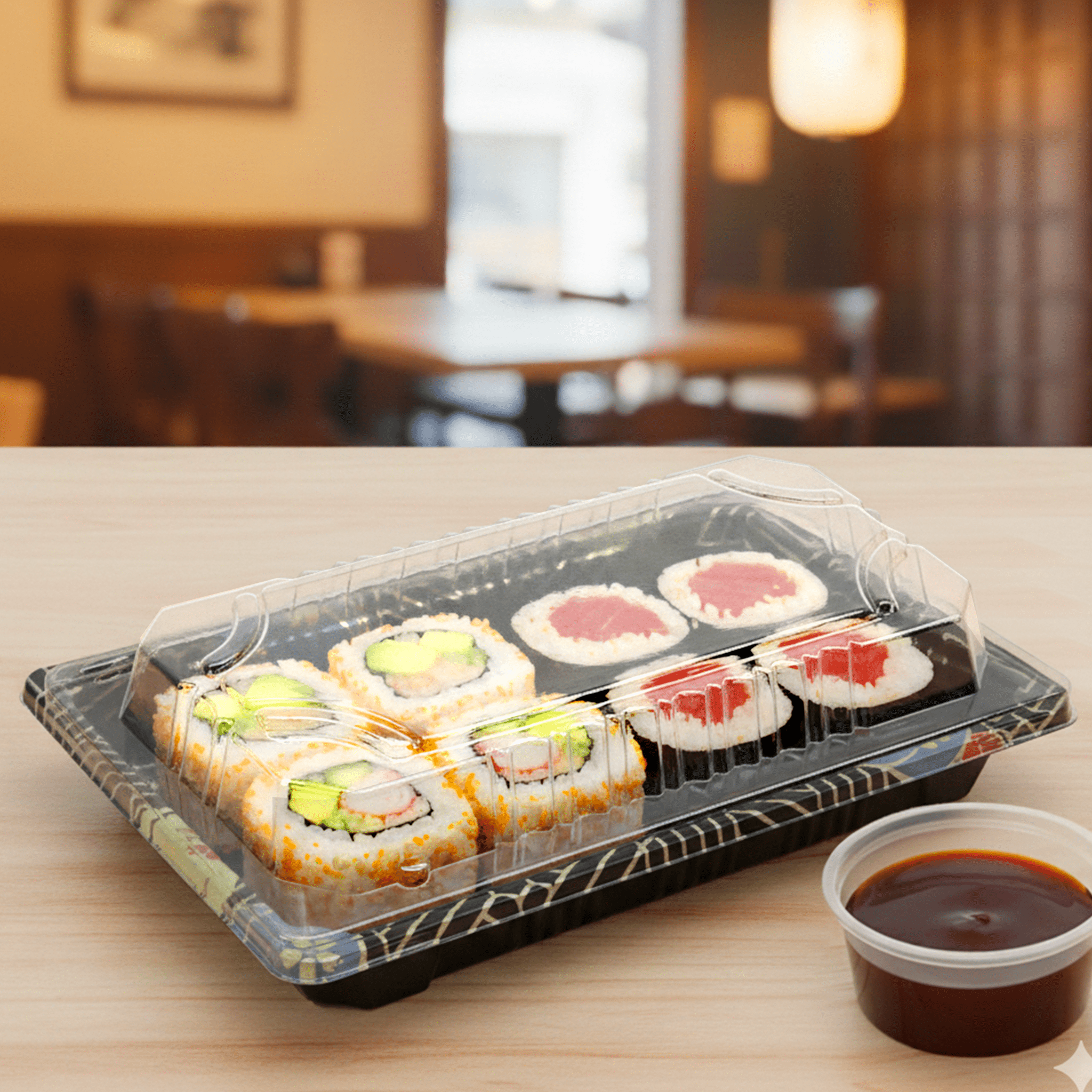 [1,500ct] PS Plastic 6 1/2" x 4 1/2" Sushi Tray Base with Lid | Black - Biocean by Danube BlueBiocean
