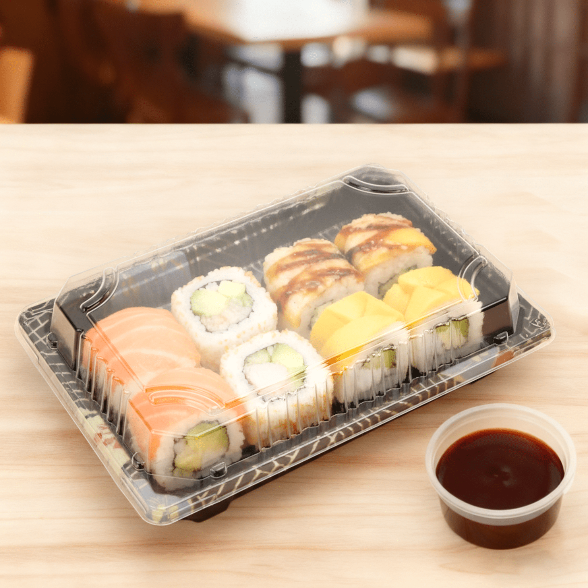 [1,500ct] PS Plastic 6 1/2" x 4 1/2" Sushi Tray Base with Lid | Black - Biocean by Danube BlueBiocean