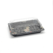 [1,500ct] PS Plastic 6 1/2" x 4 1/2" Sushi Tray Base with Lid | Black - Biocean by Danube BlueBiocean
