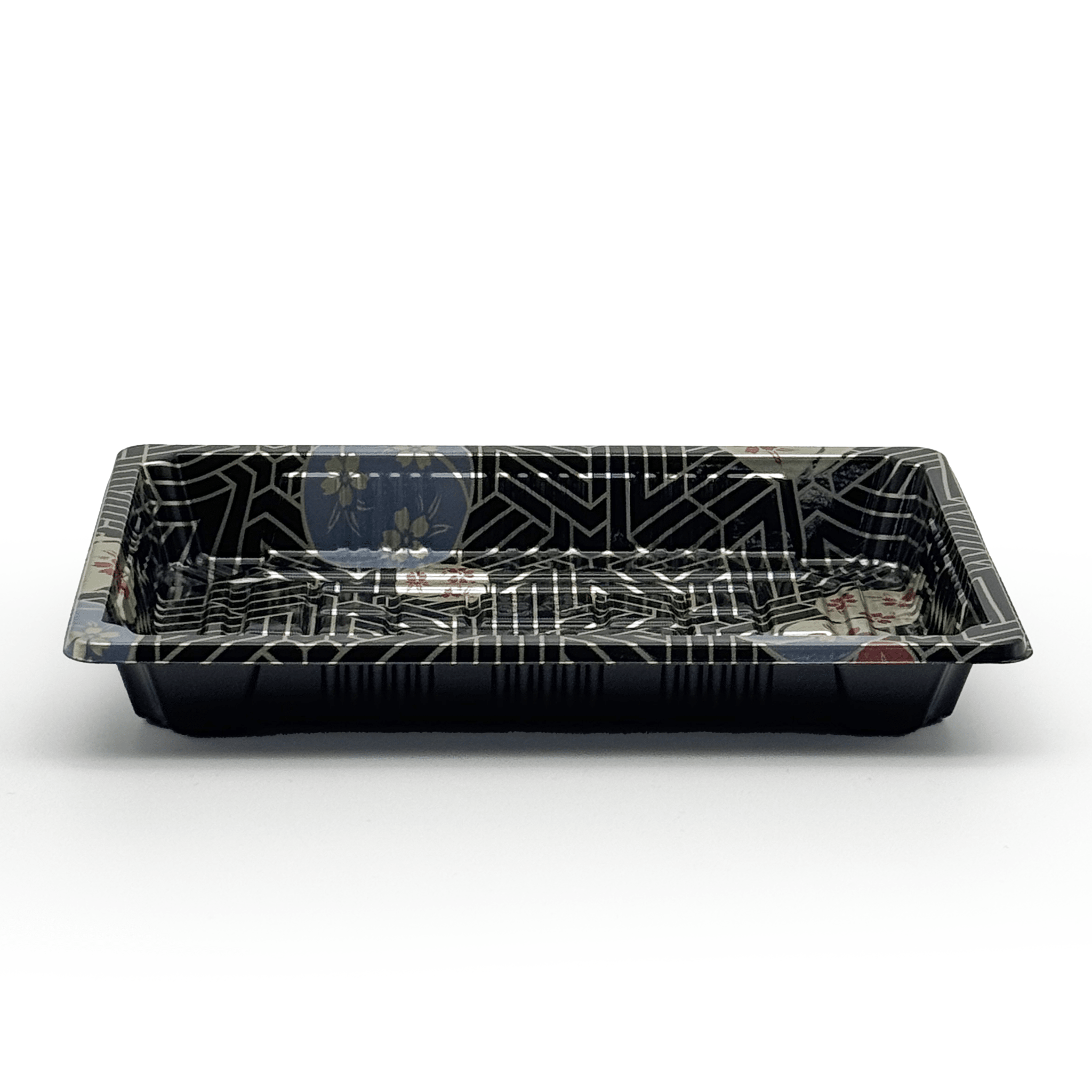 [1,500ct] PS Plastic 6 1/2" x 4 1/2" Sushi Tray Base with Lid | Black - Biocean by Danube BlueBiocean