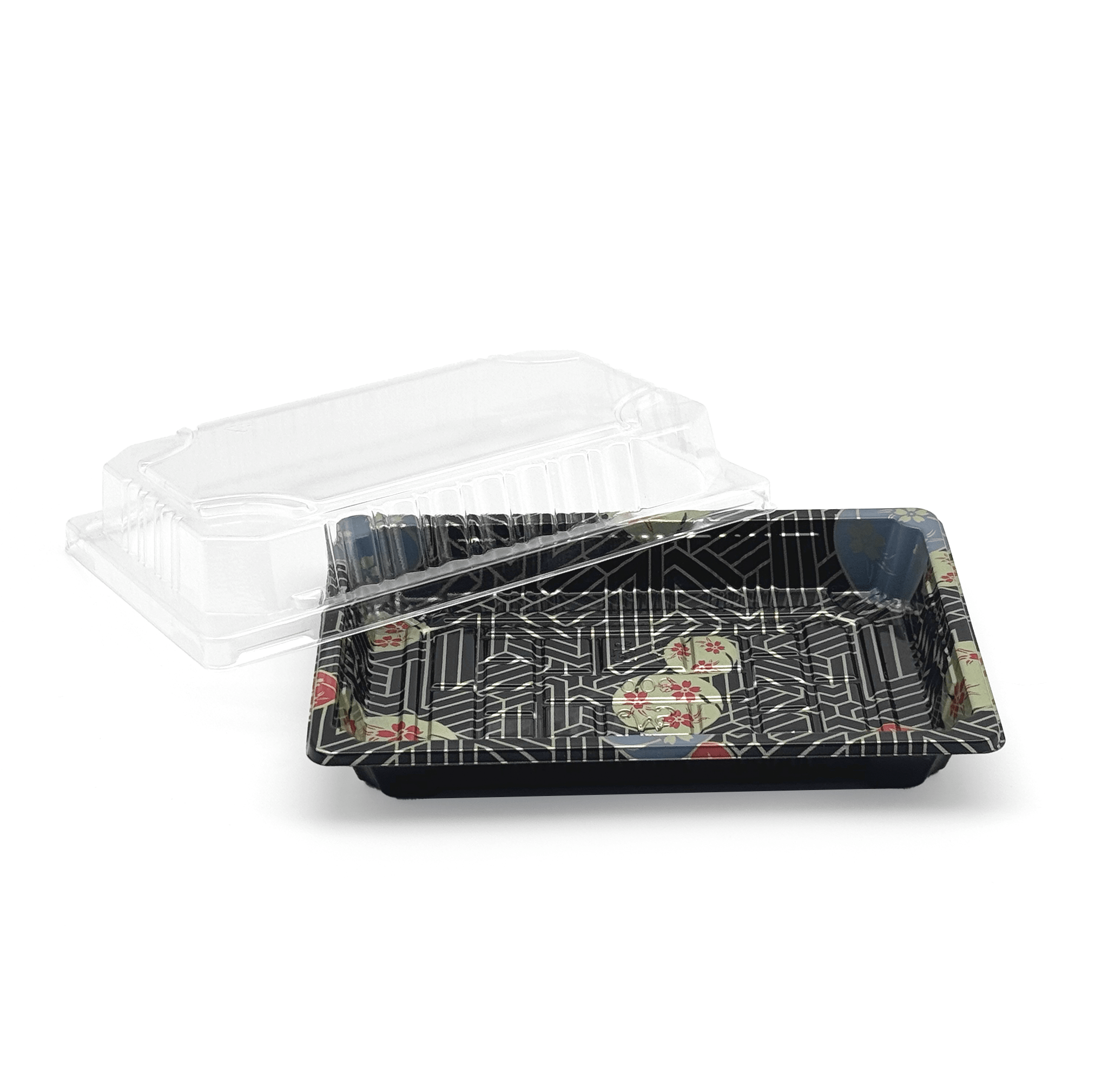 [1,500ct] PS Plastic 6 1/2" x 4 1/2" Sushi Tray Base with Lid | Black - Biocean by Danube BlueBiocean