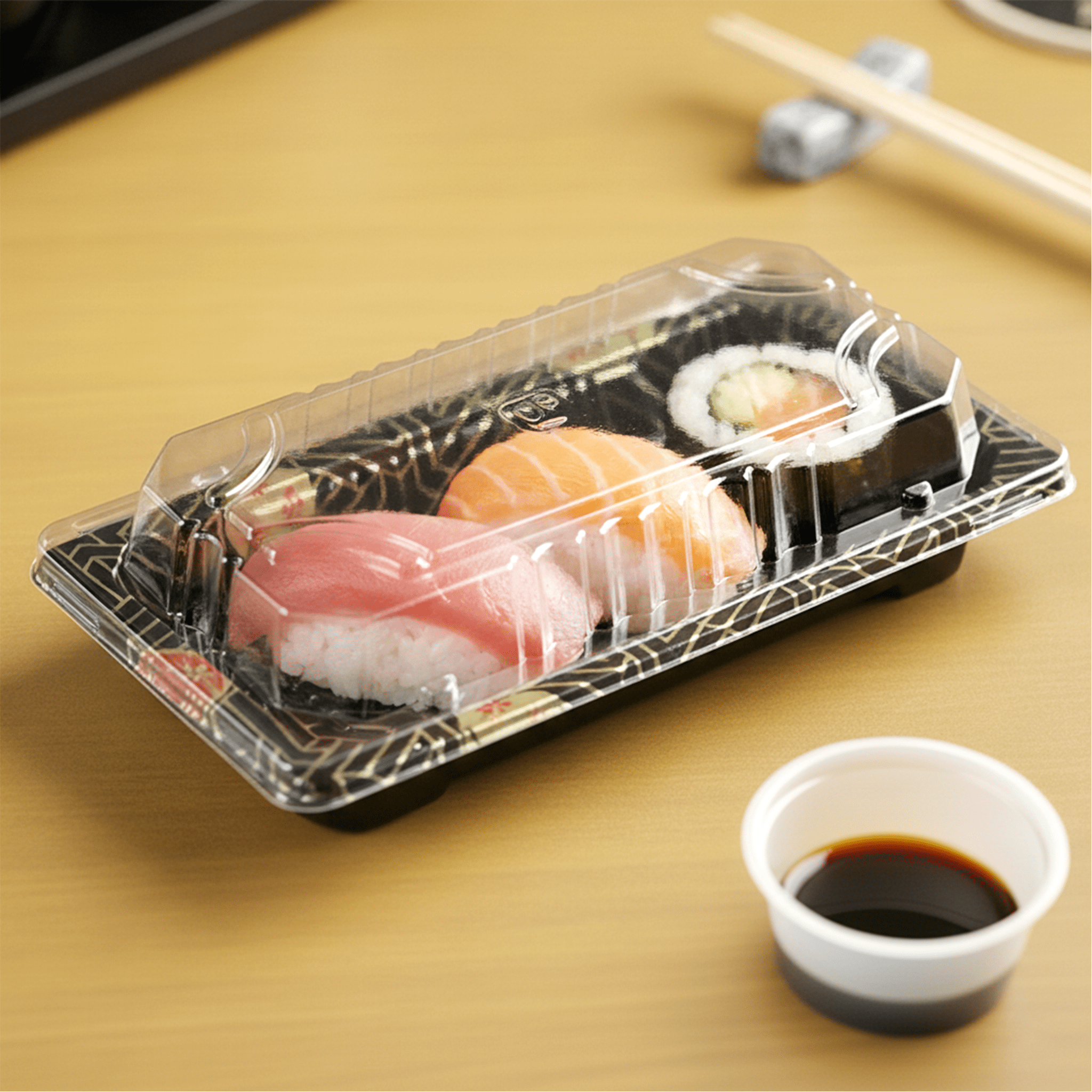 [1,500ct] PS Plastic 6 1/3" x 3 1/2" Sushi Tray Base with Lid | Black - Biocean by Danube BlueBiocean