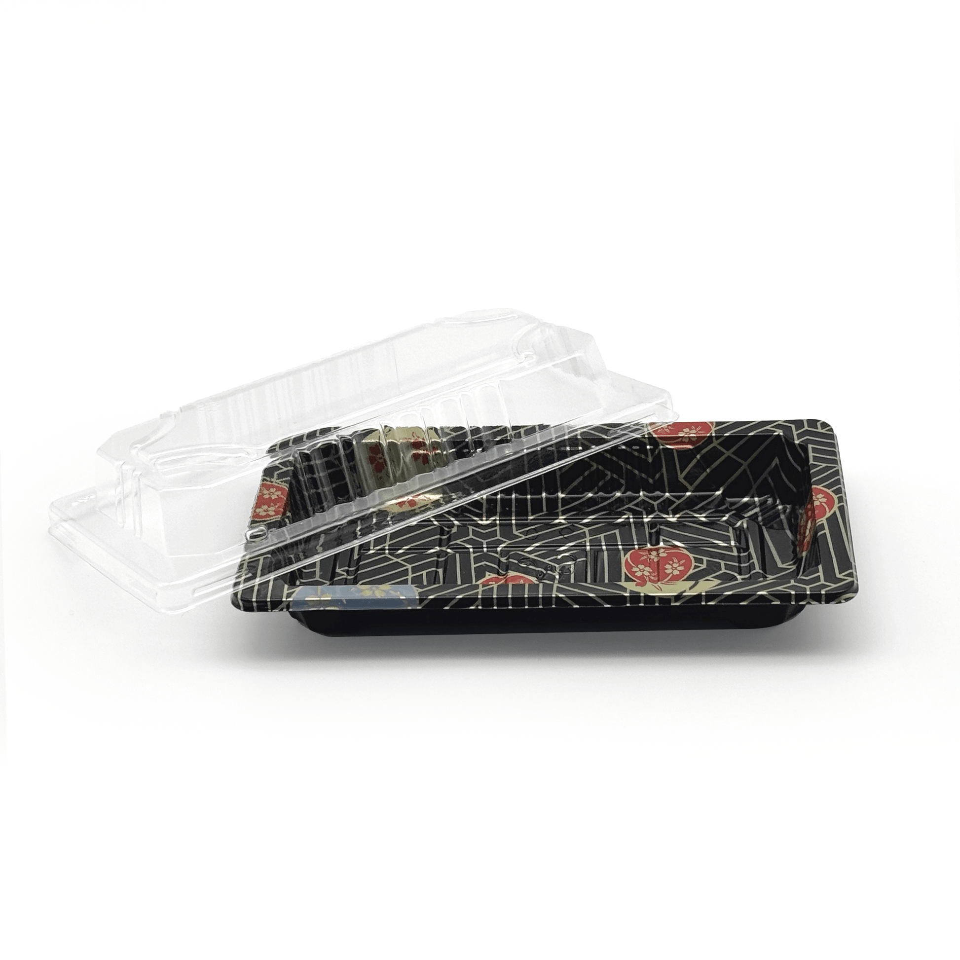 [1,500ct] PS Plastic 6 1/3" x 3 1/2" Sushi Tray Base with Lid | Black - Biocean by Danube BlueBiocean