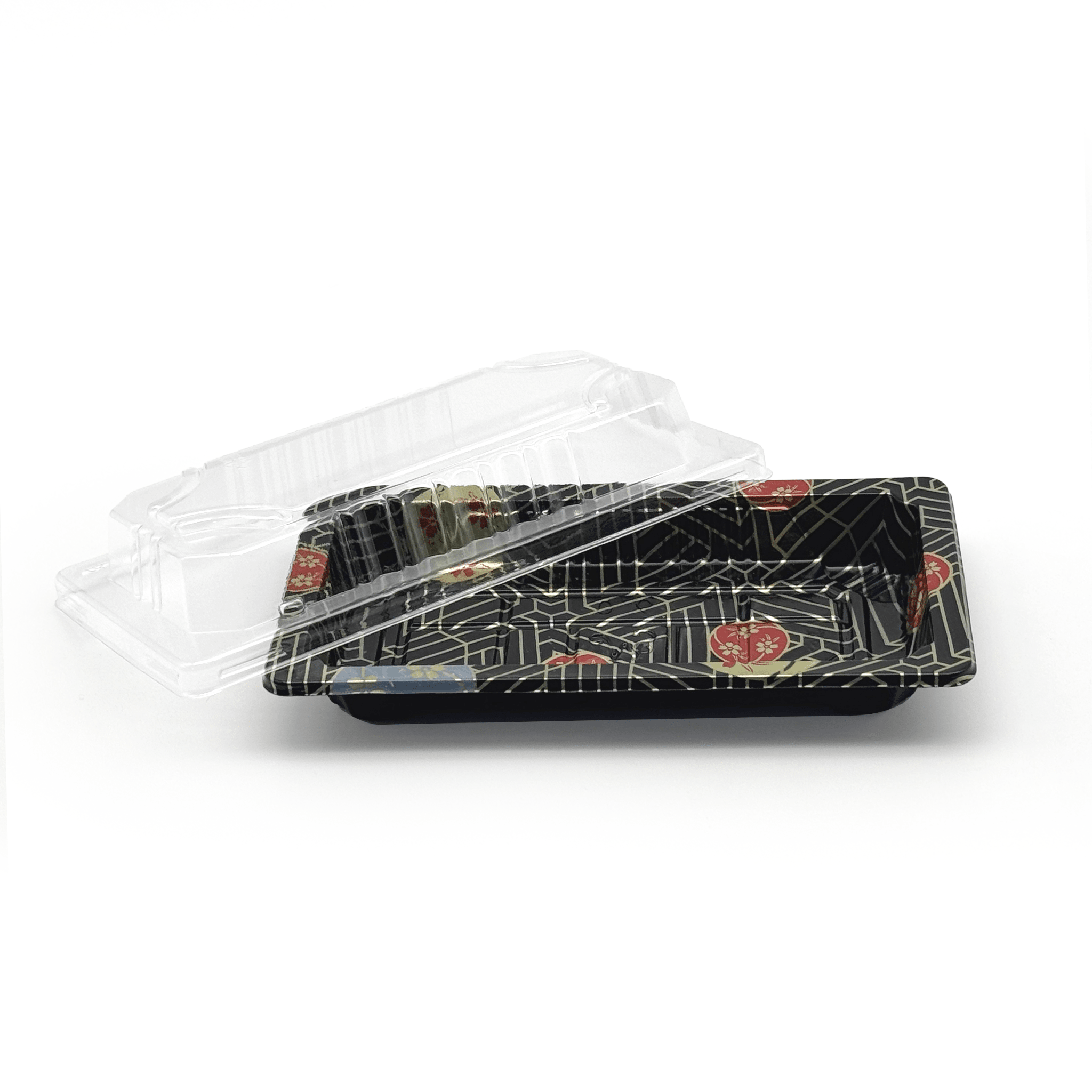 [1,500ct] PS Plastic 6 1/3" x 3 1/2" Sushi Tray Base with Lid | Black - Biocean by Danube BlueBiocean