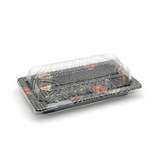 [1,500ct] PS Plastic 6 1/3" x 3 1/2" Sushi Tray Base with Lid | Black - Biocean by Danube BlueBiocean