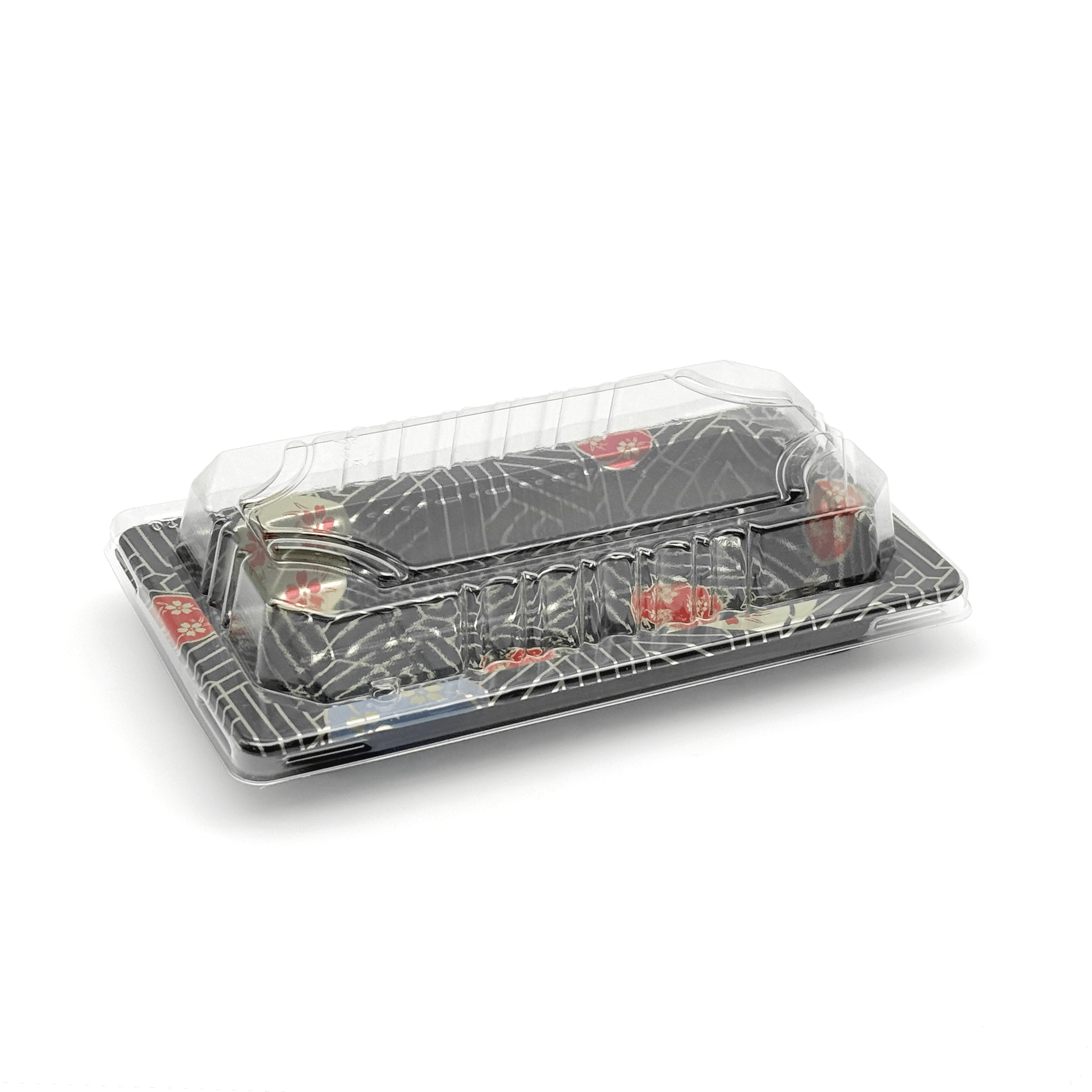 [1,500ct] PS Plastic 6 1/3" x 3 1/2" Sushi Tray Base with Lid | Black - Biocean by Danube BlueBiocean
