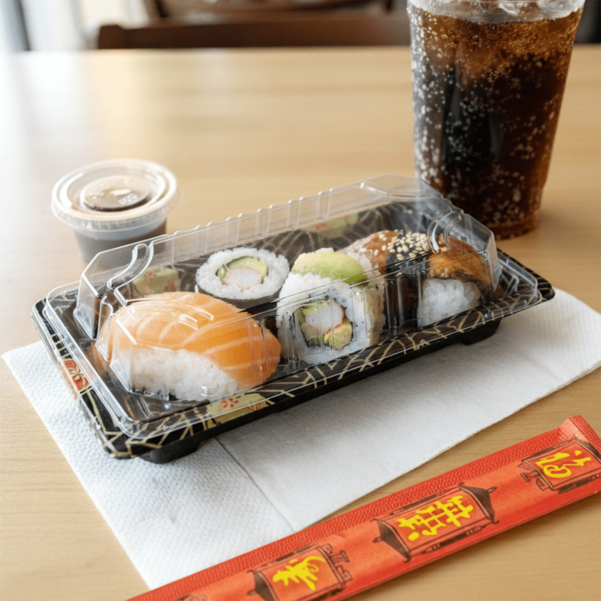 [1,500ct] PS Plastic 6 1/3" x 3 1/2" Sushi Tray Base with Lid | Black - Biocean by Danube BlueBiocean