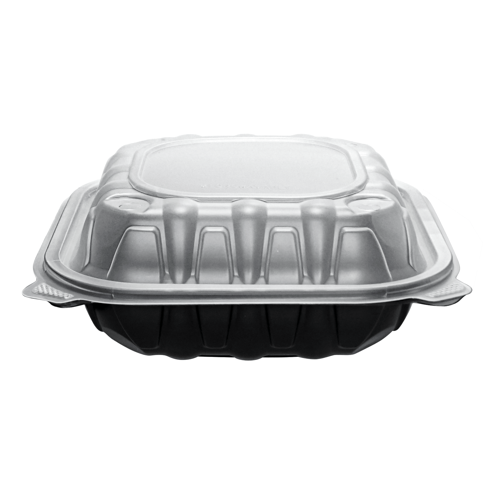 [150ct] 10" x 10" x 3" Premium PP Hinged Food Containers | 1 - Compartment | Clear and Black - Biocean by Danube BlueBiocean