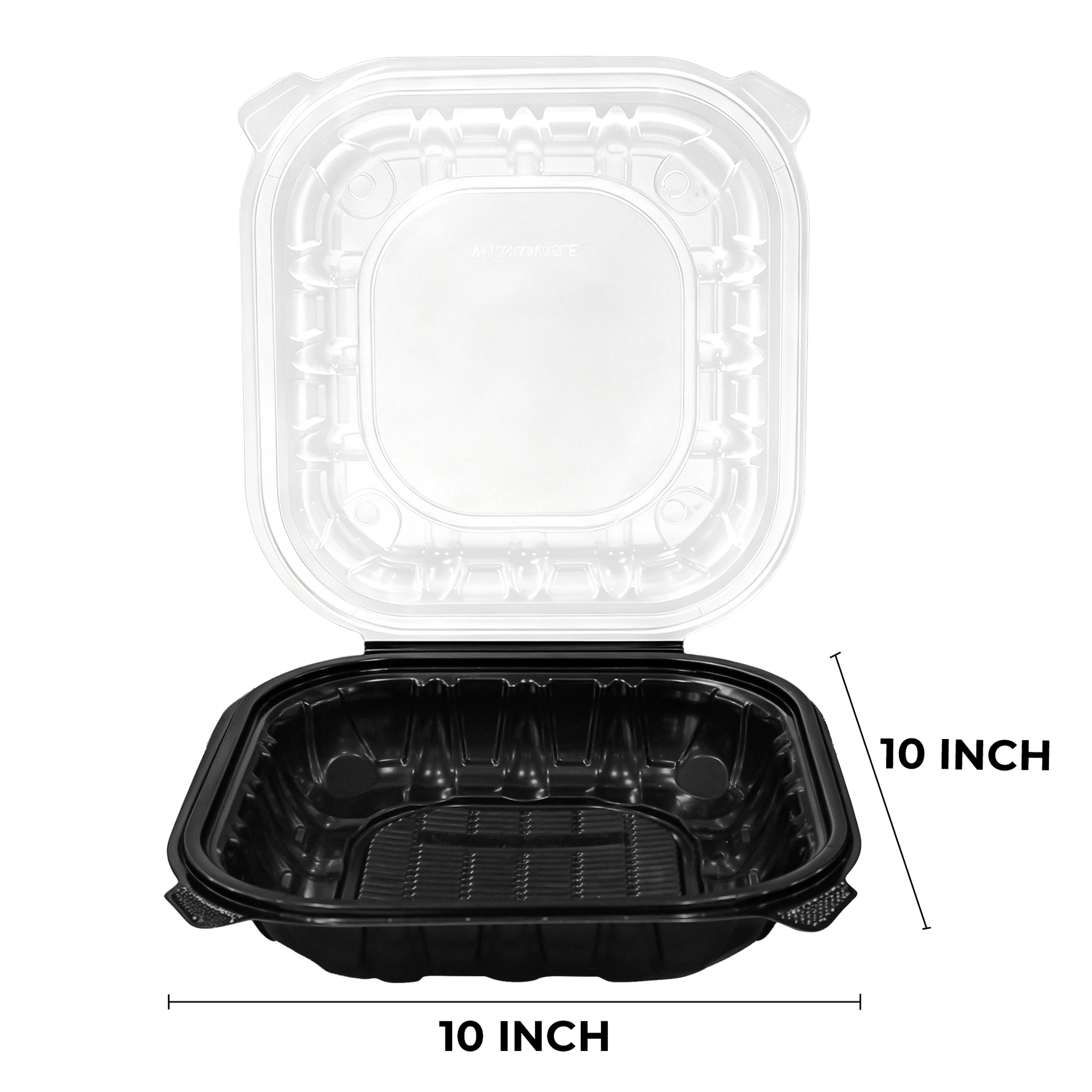 [150ct] 10" x 10" x 3" Premium PP Hinged Food Containers | 1 - Compartment | Clear and Black - Biocean by Danube BlueBiocean
