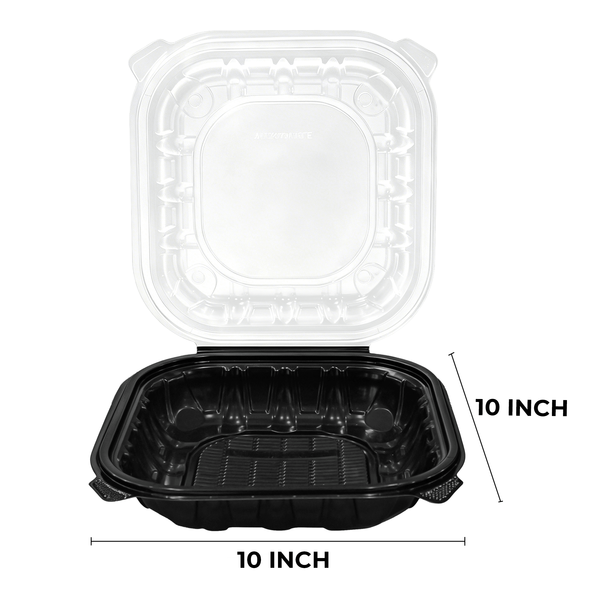 [150ct] 10" x 10" x 3" Premium PP Hinged Food Containers | 1 - Compartment | Clear and Black - Biocean by Danube BlueBiocean