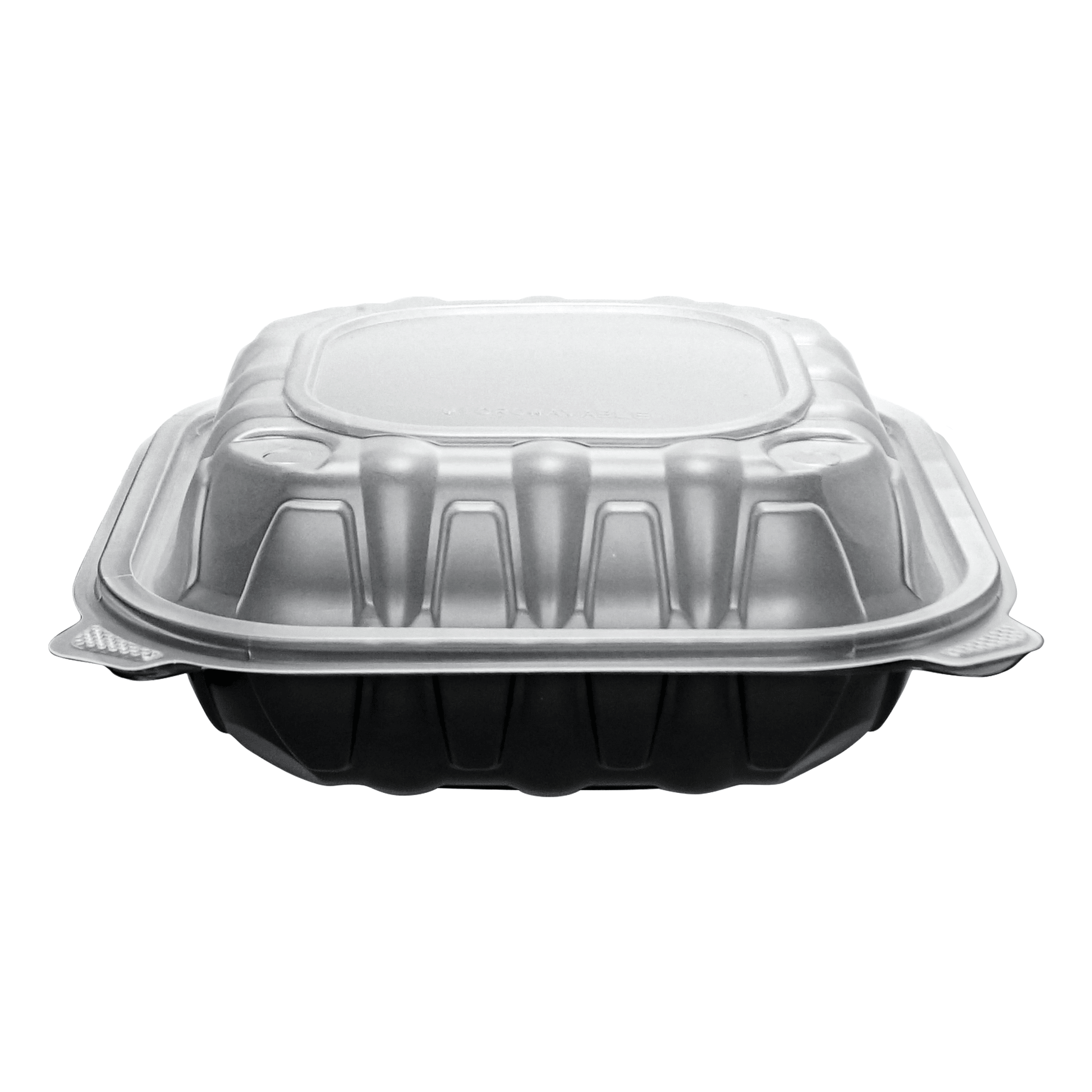 [150ct] 10" x 10" x 3" Premium PP Hinged Food Containers | 3 - Compartment | Clear and Black - Biocean by Danube BlueBiocean