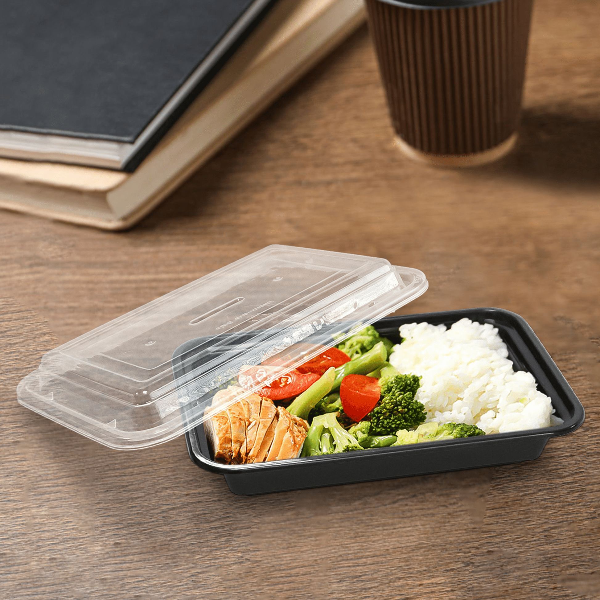 [150ct] 16 oz PP Plastic Microwavable take - out Containers & Lids | Rectangular | Black - Biocean by Danube BlueBiocean