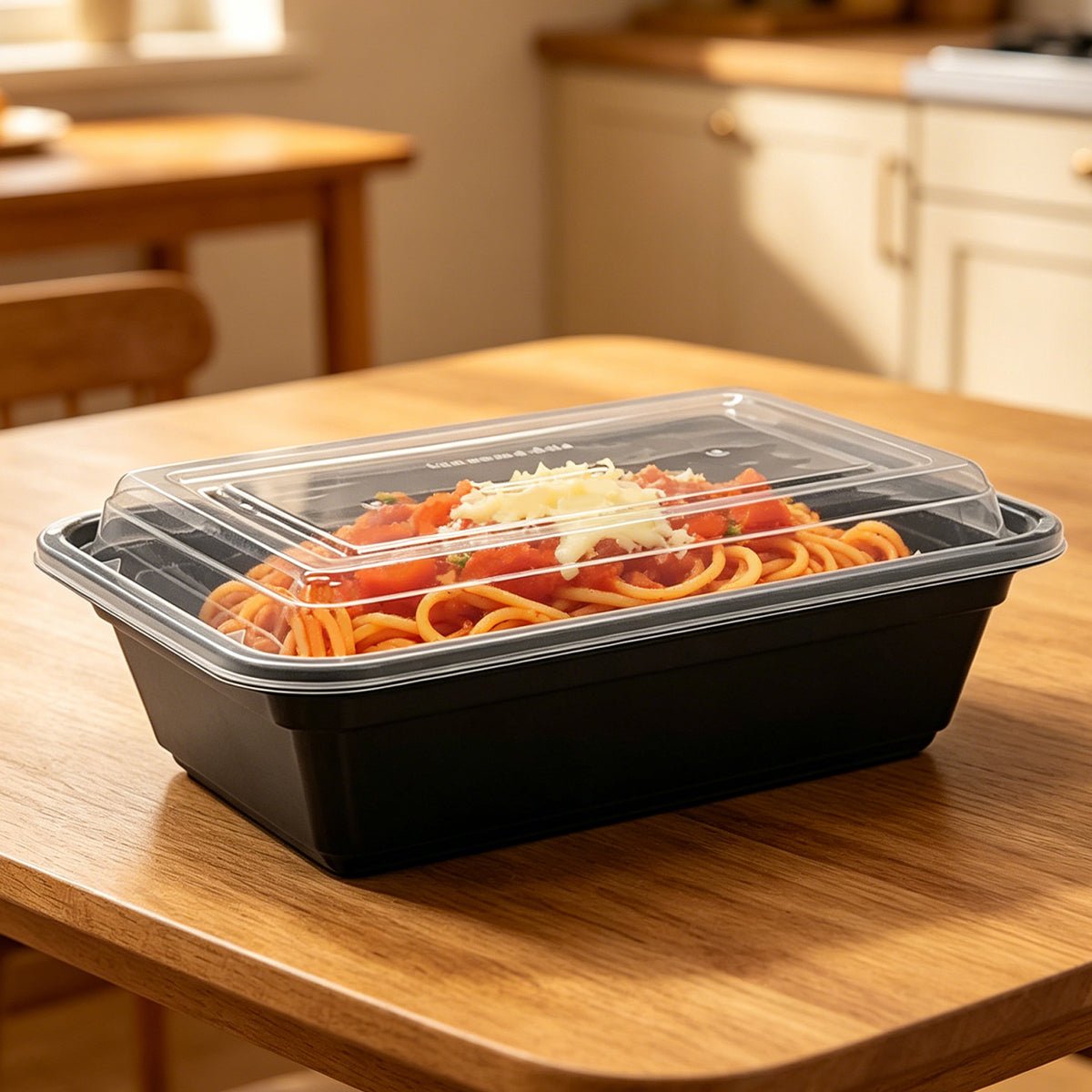 [150ct] 24 oz PP Plastic Microwavable take - out Containers & Lids | Rectangular | Black - Biocean by Danube BlueBiocean