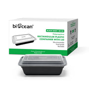 [150ct] 24 oz PP Plastic Microwavable take - out Containers & Lids | Rectangular | Black - Biocean by Danube BlueBiocean