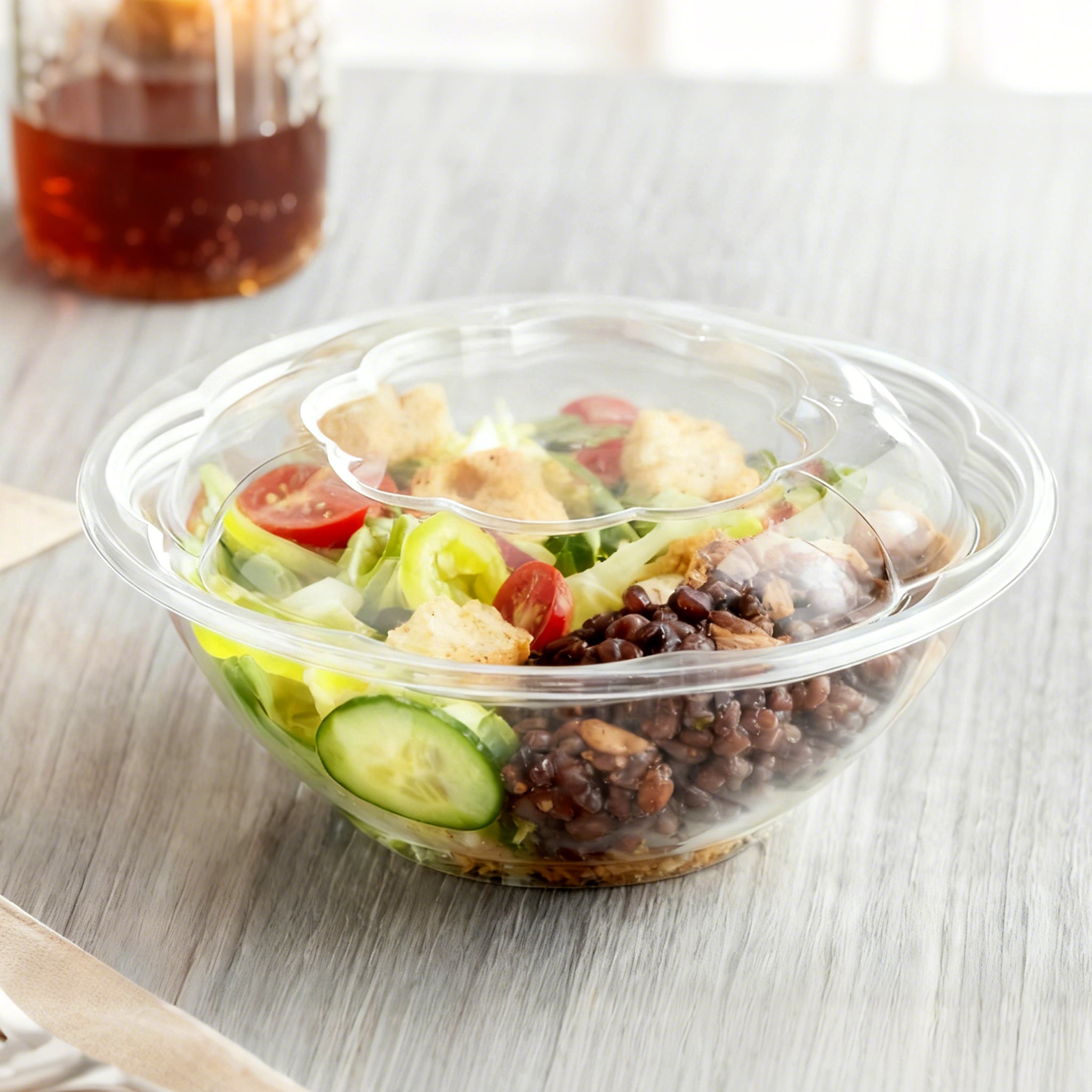 [150ct] 24oz PET Salad Bowl with Lid | Clear - Biocean by Danube BlueBiocean