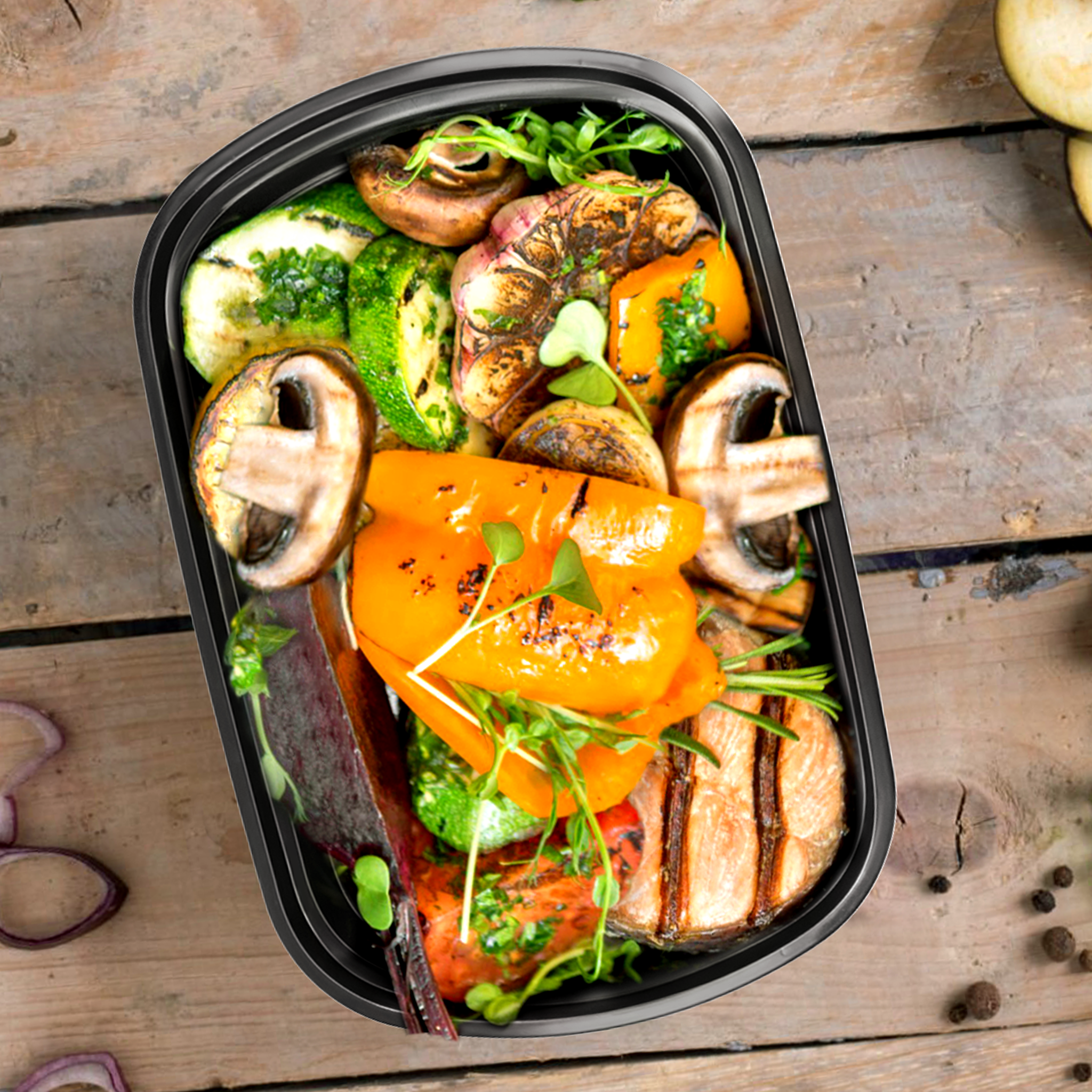 [150ct] 24oz PP Plastic Microwavable Rectangular Food Containers & Lids | Black - Biocean by Danube BlueBiocean