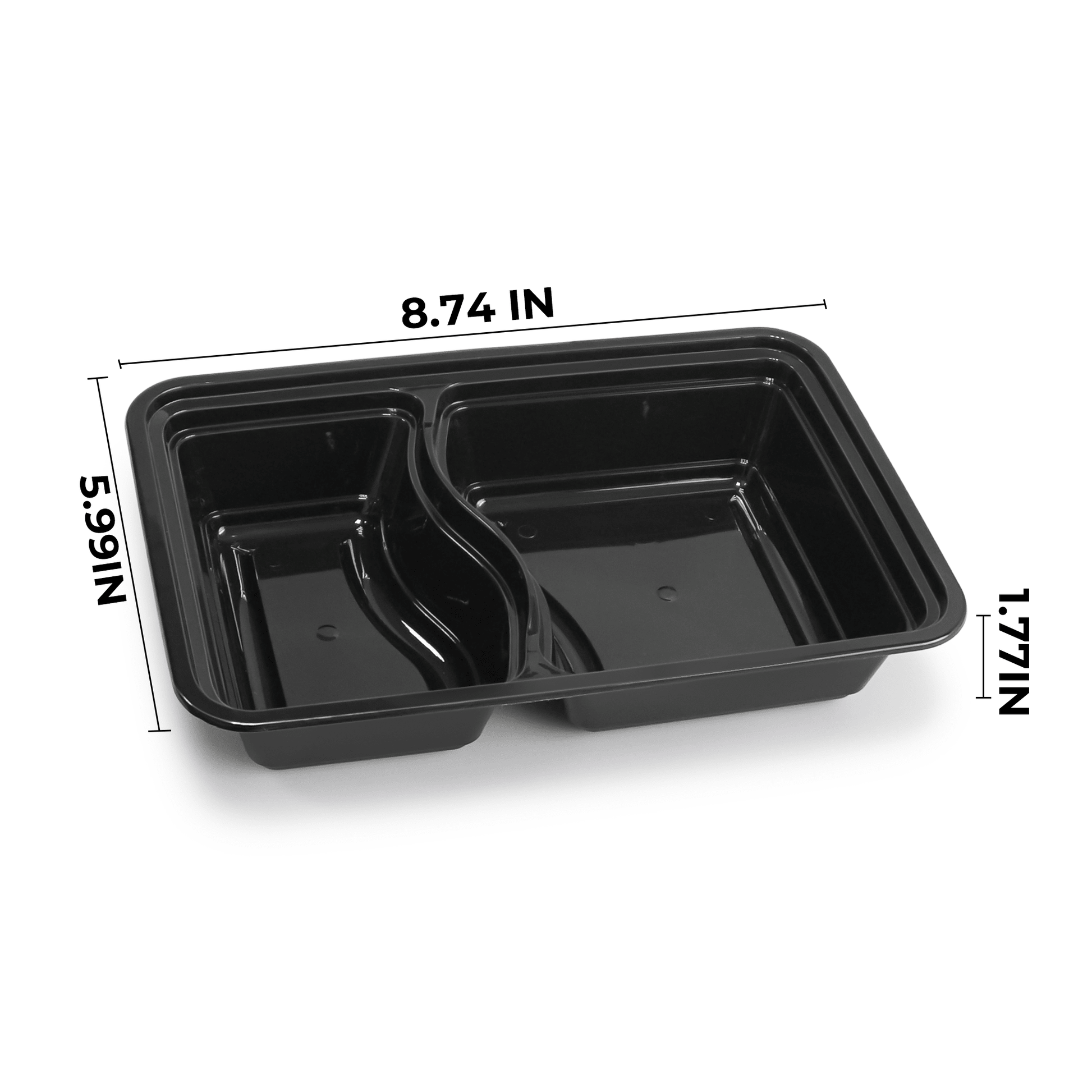 [150ct] 28 oz PP Plastic Microwavable Heavy Weight Containers & Lids | 2 - compartment | Black - Biocean by Danube BlueBiocean