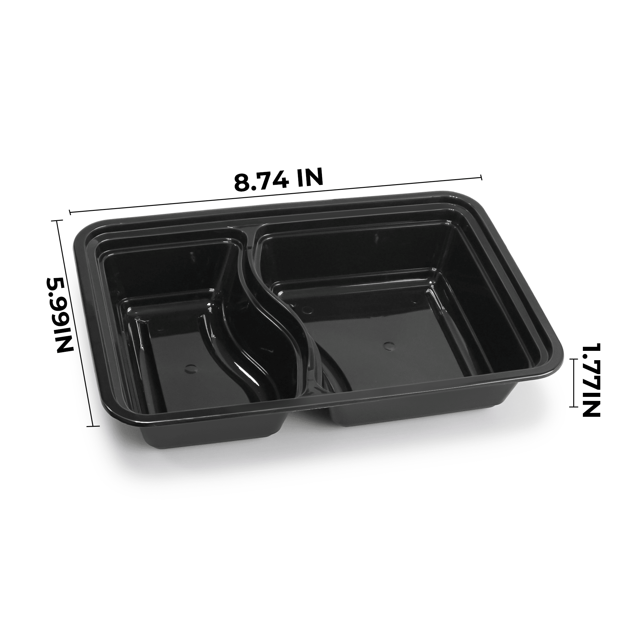 [150ct] 28 oz PP Plastic Microwavable Heavy Weight Containers & Lids | 2 - compartment | Black - Biocean by Danube BlueBiocean