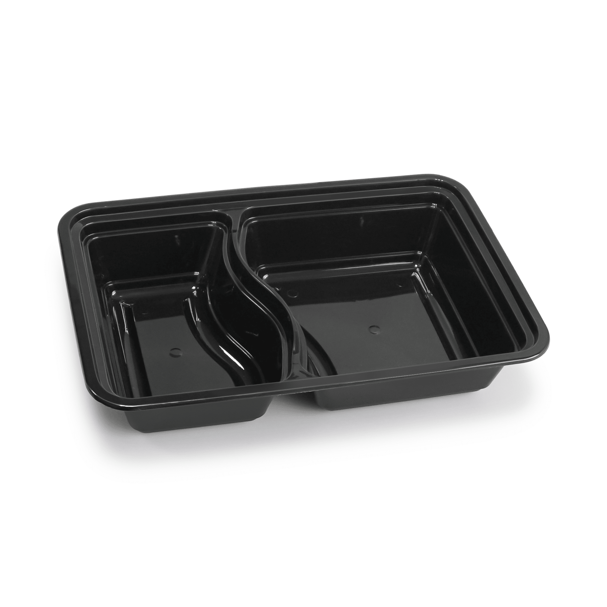 [150ct] 28 oz PP Plastic Microwavable Heavy Weight Containers & Lids | 2 - compartment | Black - Biocean by Danube BlueBiocean