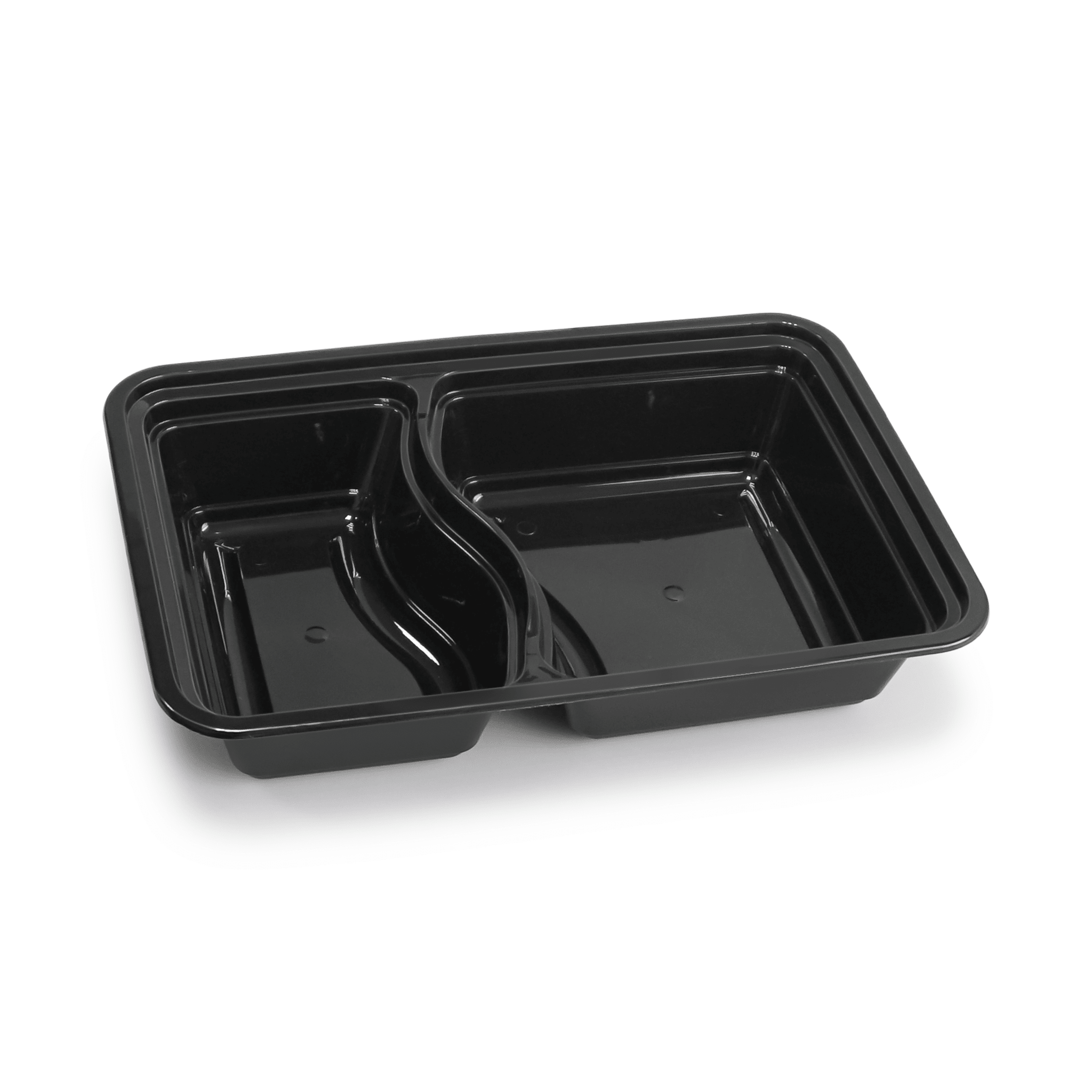 [150ct] 28 oz PP Plastic Microwavable Heavy Weight Containers & Lids | 2 - compartment | Black - Biocean by Danube BlueBiocean