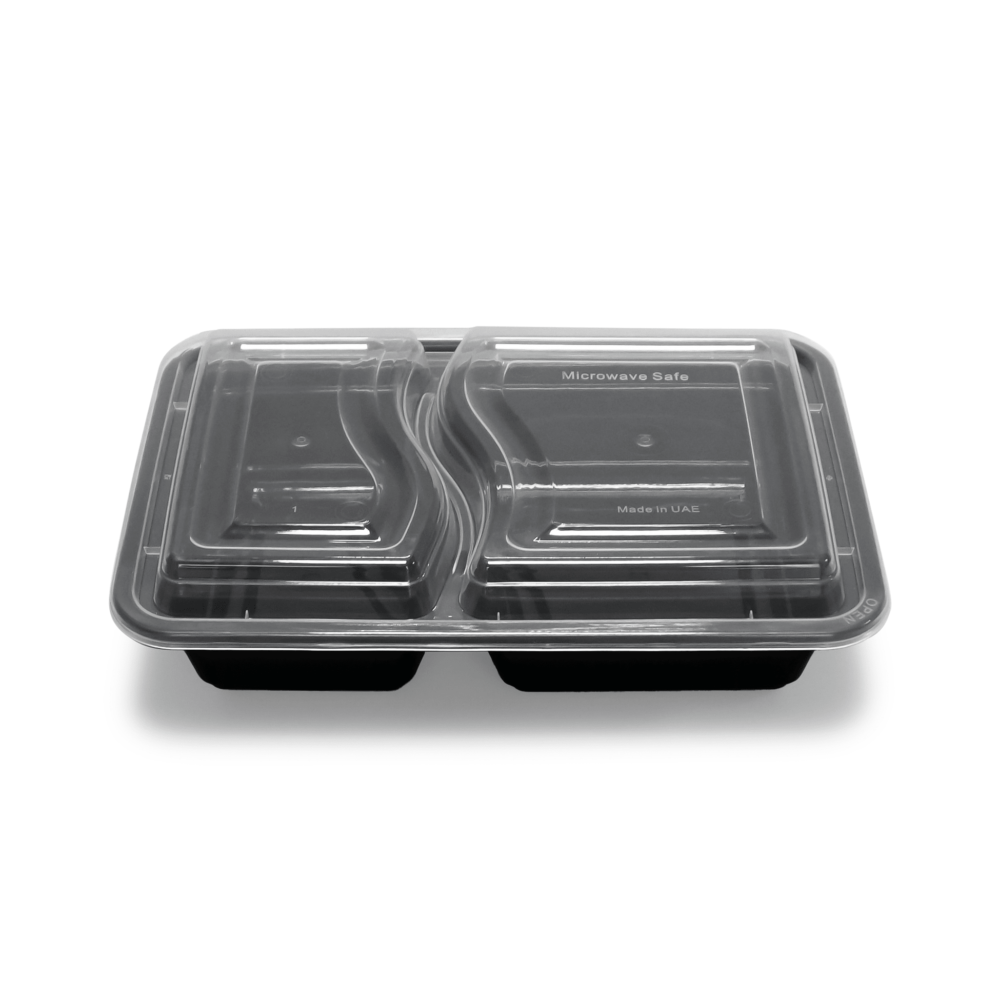 [150ct] 28 oz PP Plastic Microwavable Heavy Weight Containers & Lids | 2 - compartment | Black - Biocean by Danube BlueBiocean
