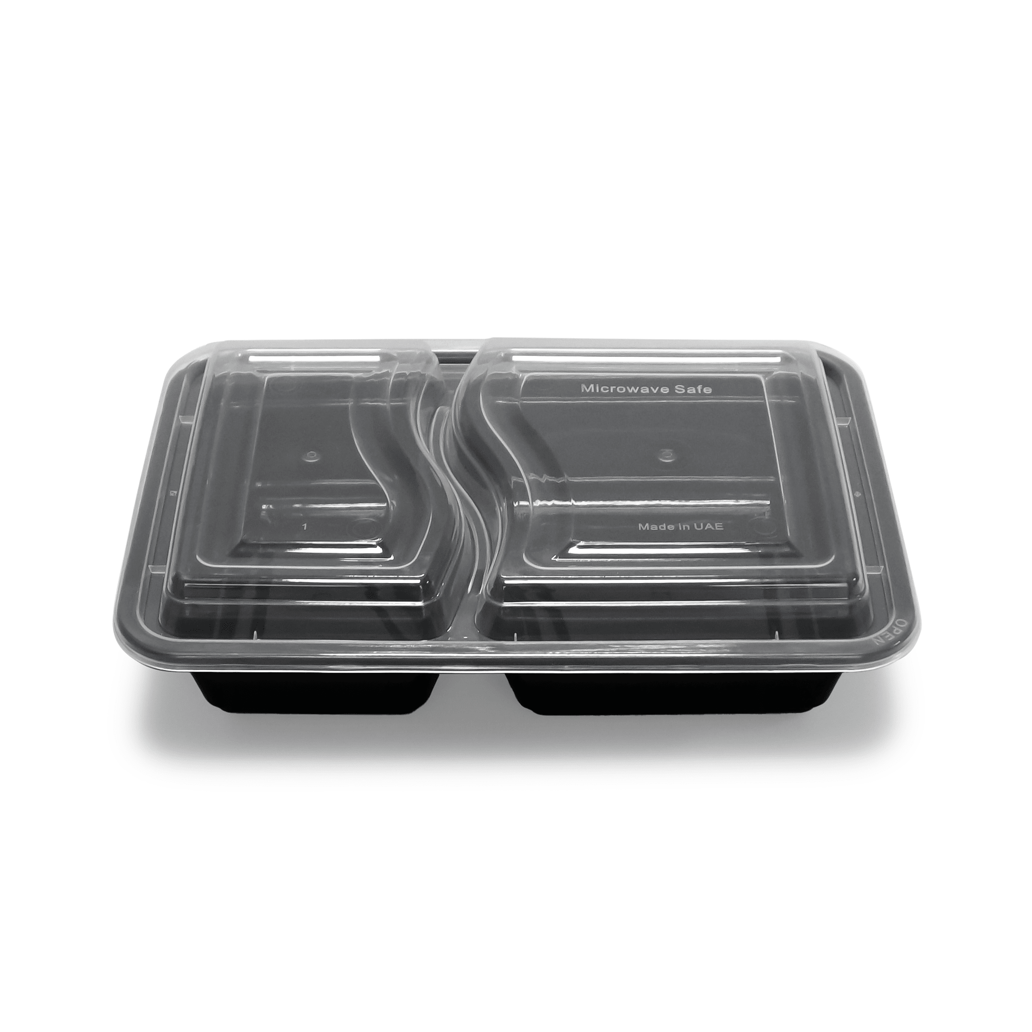 [150ct] 28 oz PP Plastic Microwavable Heavy Weight Containers & Lids | 2 - compartment | Black - Biocean by Danube BlueBiocean